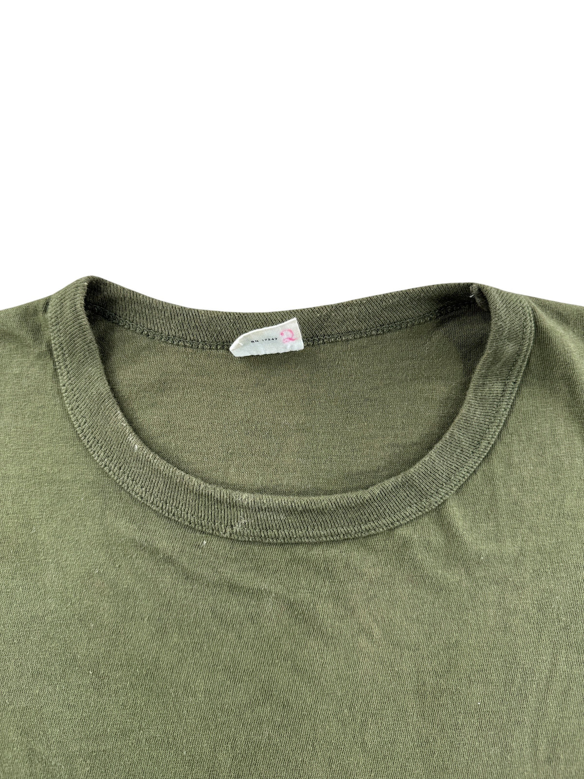 Collar on Vintage 50s Stedman Blank Green Tee SZ S (Fits XS)