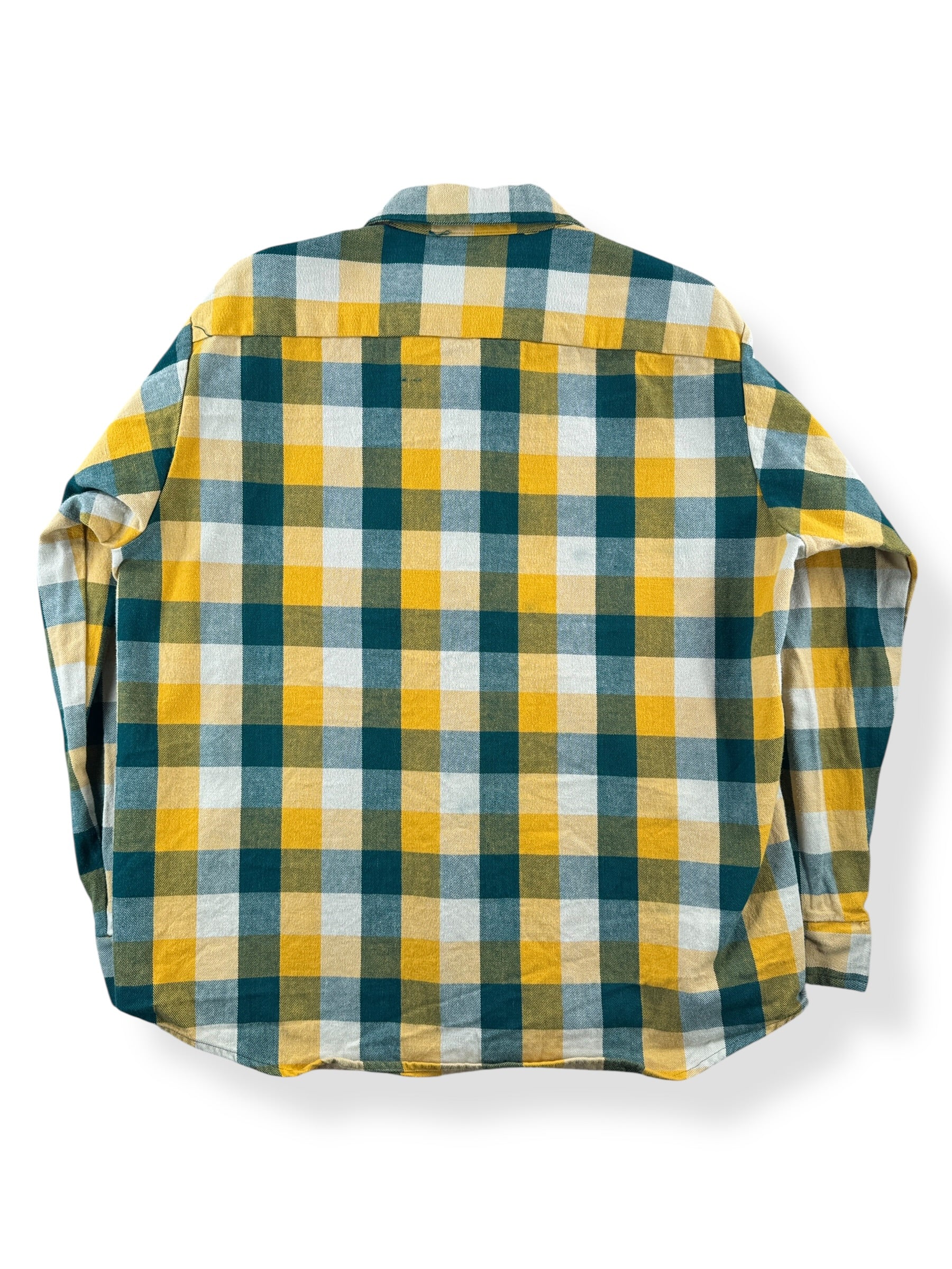 Back of Vintage Green and Yellow Cotton Flannel SZ XL