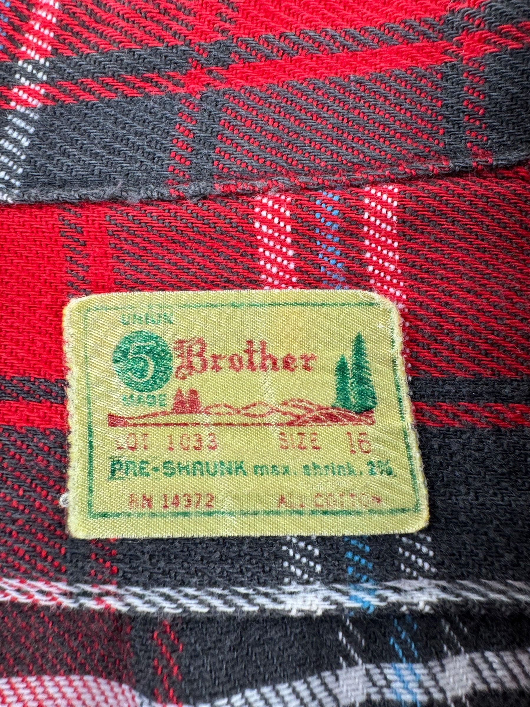Tag on Vintage 60s Era 5 Brothers Cotton Flannel SZ L