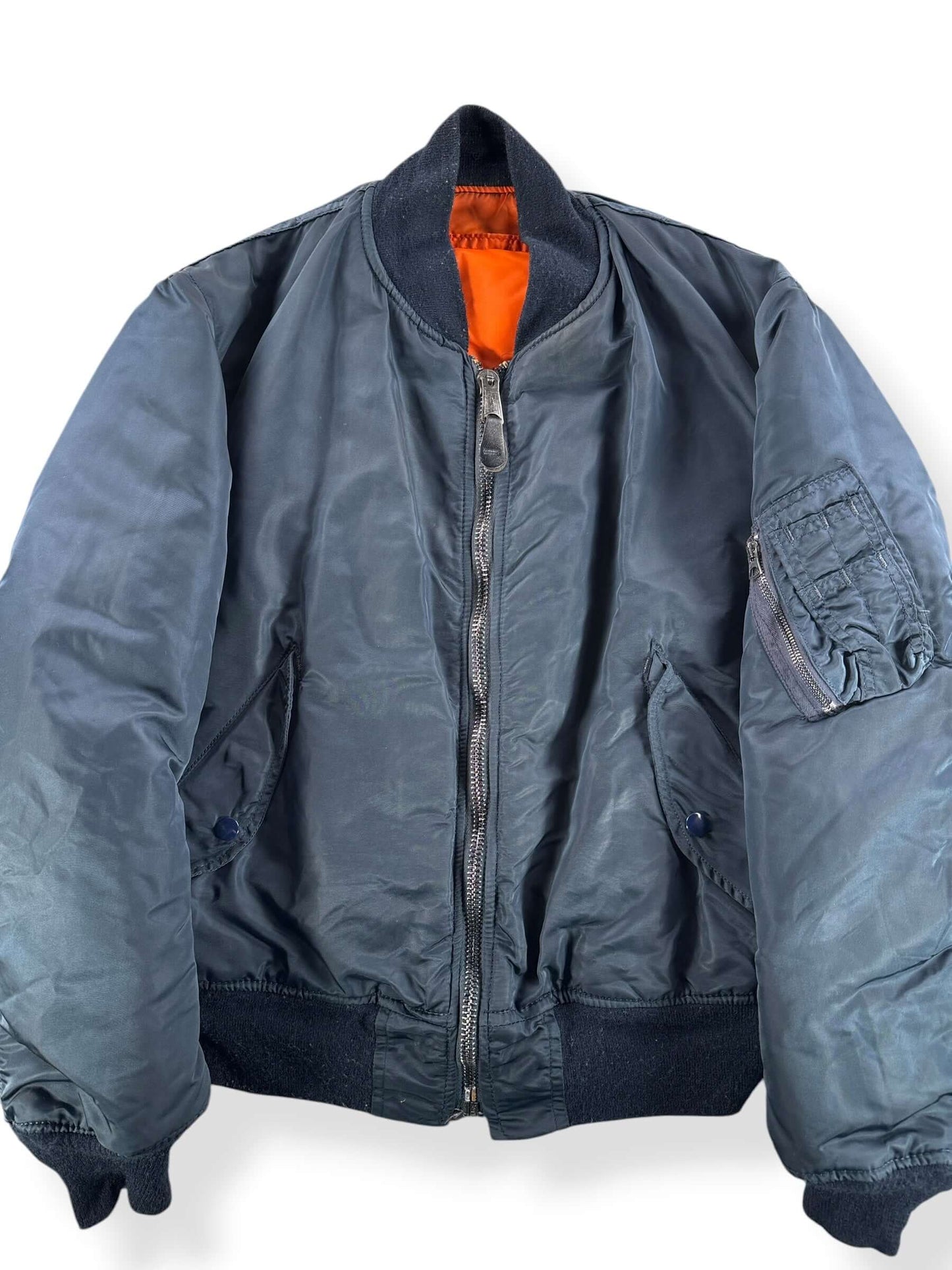 Front Close Up of Vintage Military MA-1 Bomber Jacket SZ M - AS IS