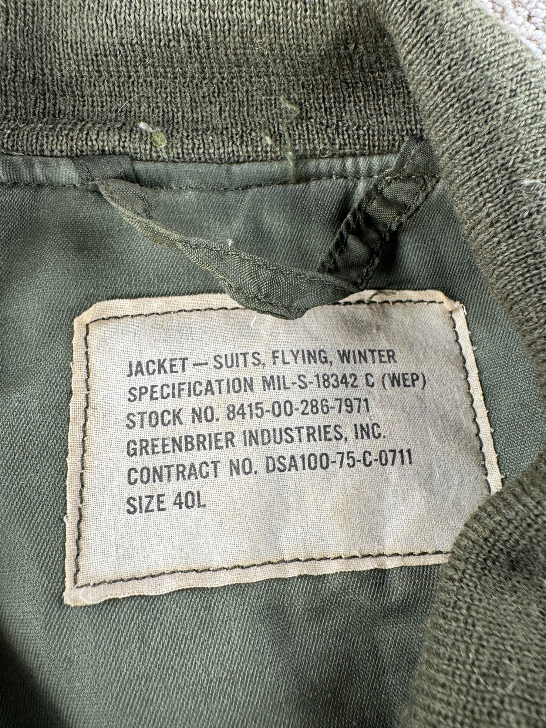 Tag on Vintage Vietnam Era G8 Flyers Jacket SZ 40