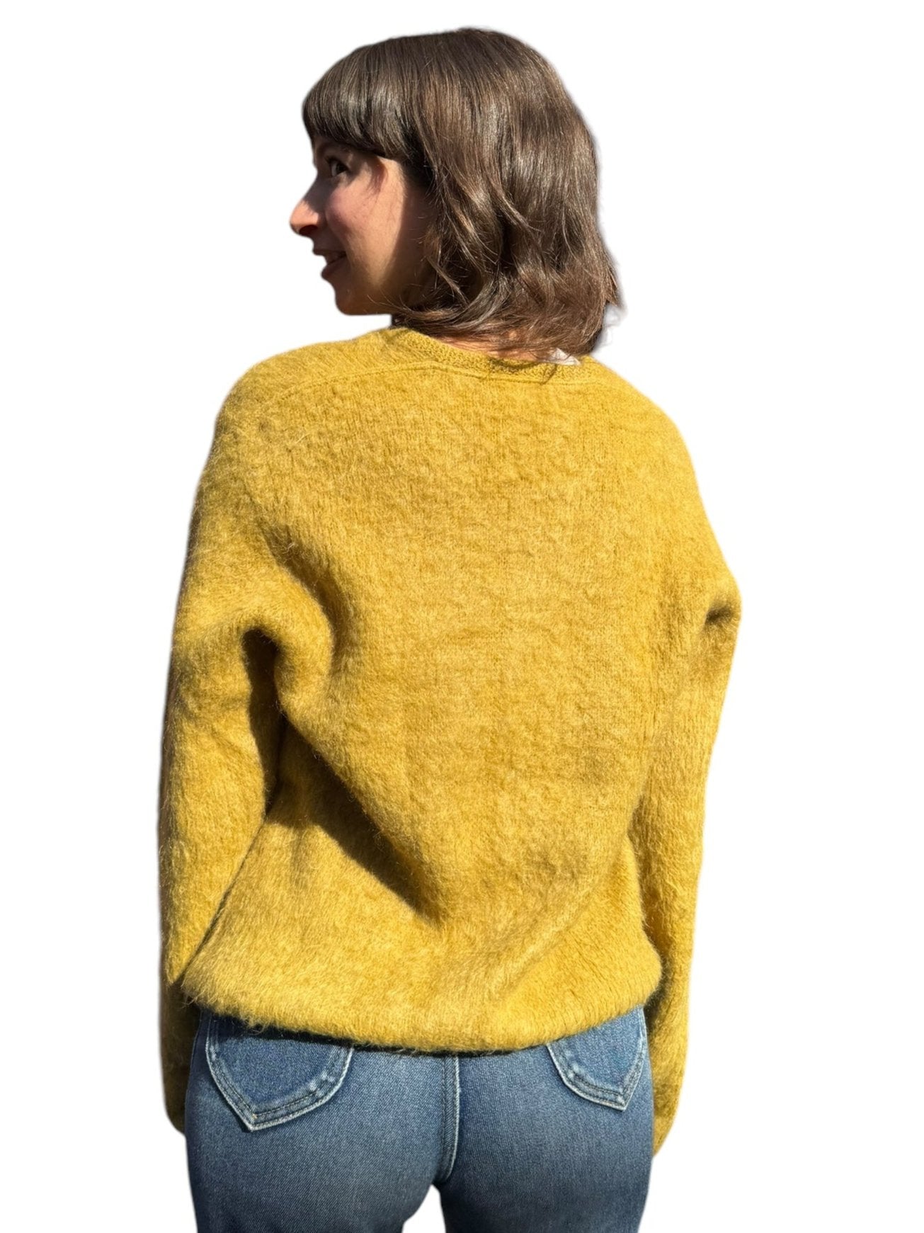 Rear View of Vintage Jantzen Mohair V-Neck Sweater SZ M