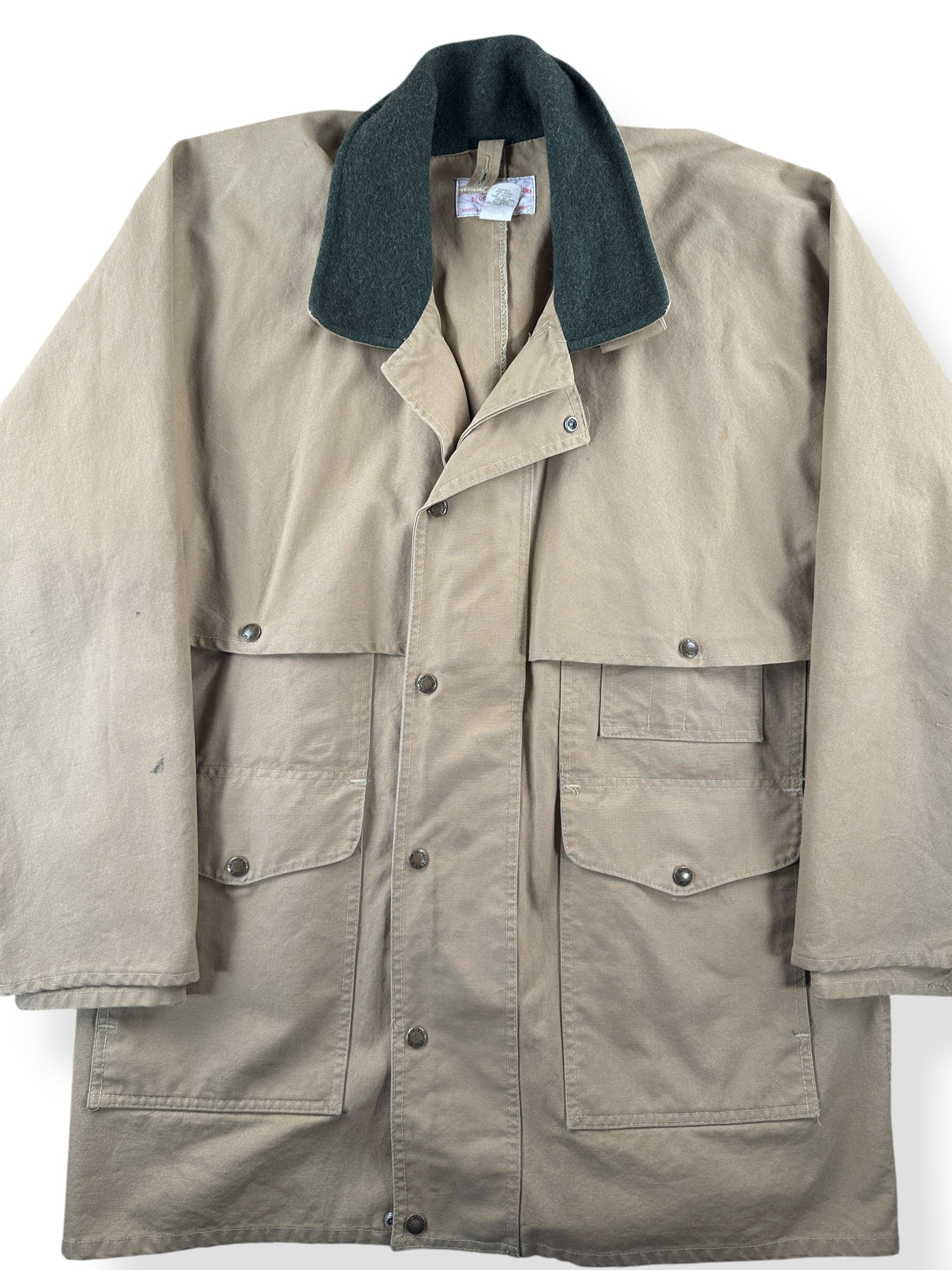 Front Close Up of Vintage Filson Dry Tin Cloth Packer Jacket SZ 44