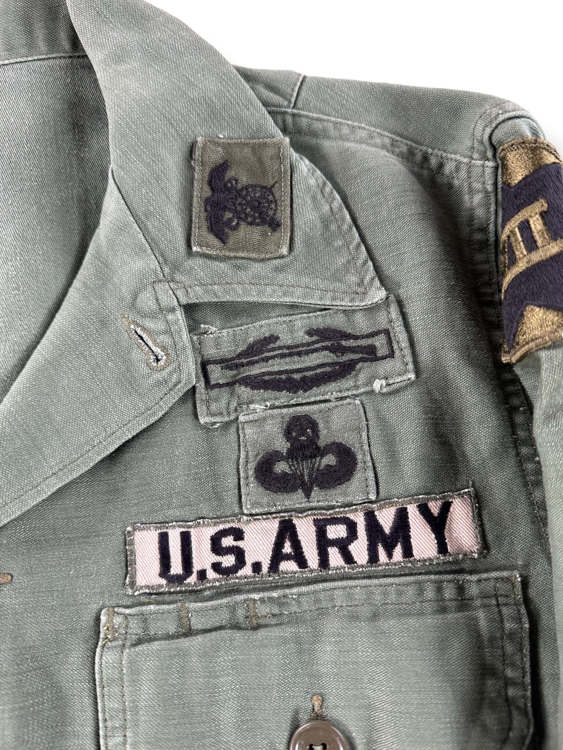 Patch on Vintage 60s Vietnam War OG-107 Fatigue Shirt SZ S