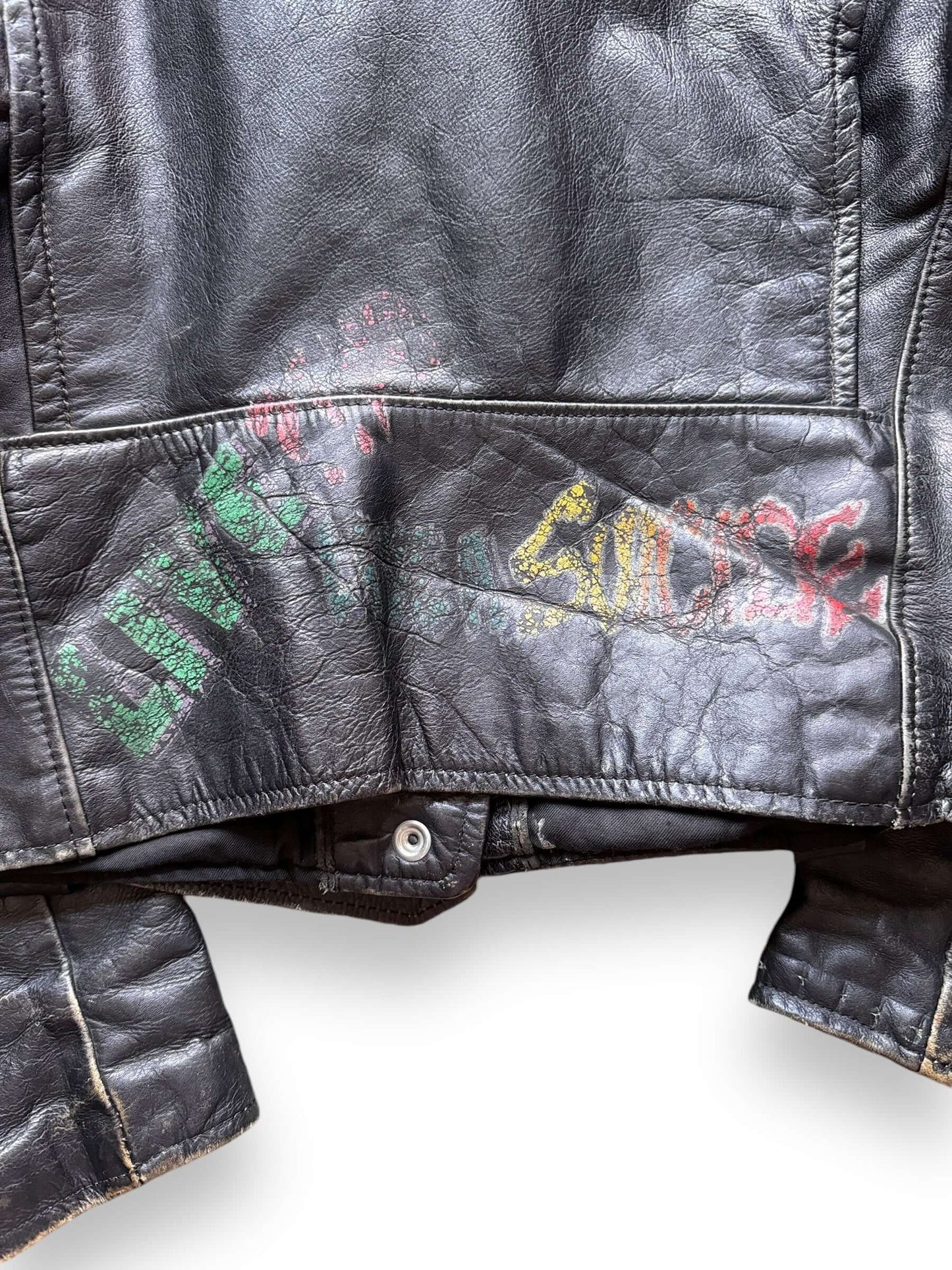 Graffiti Paint on Vintage Brooks Leather Jacket SZ 36