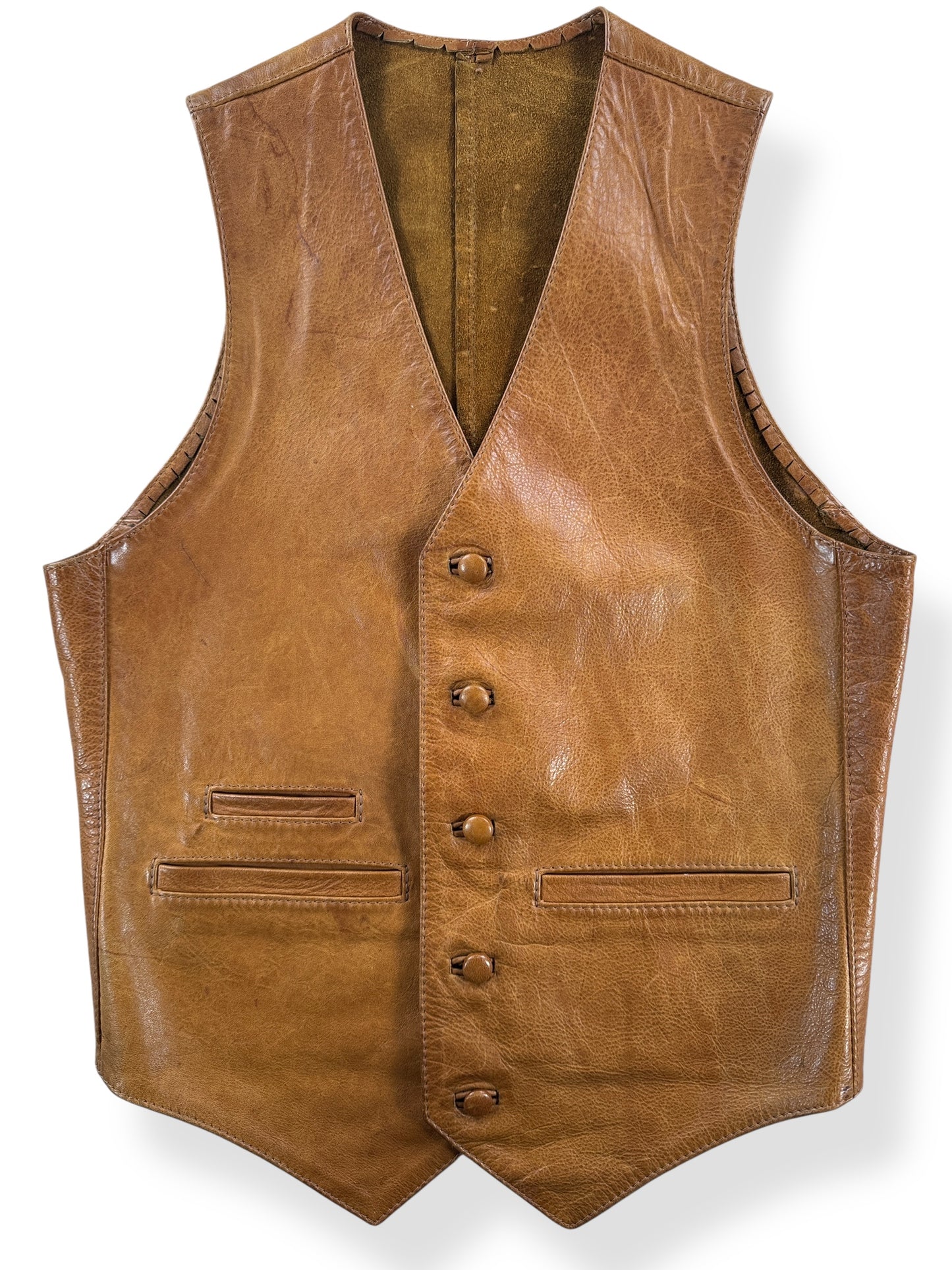 Front Close Up of Vintage Leather Vest SZ XS