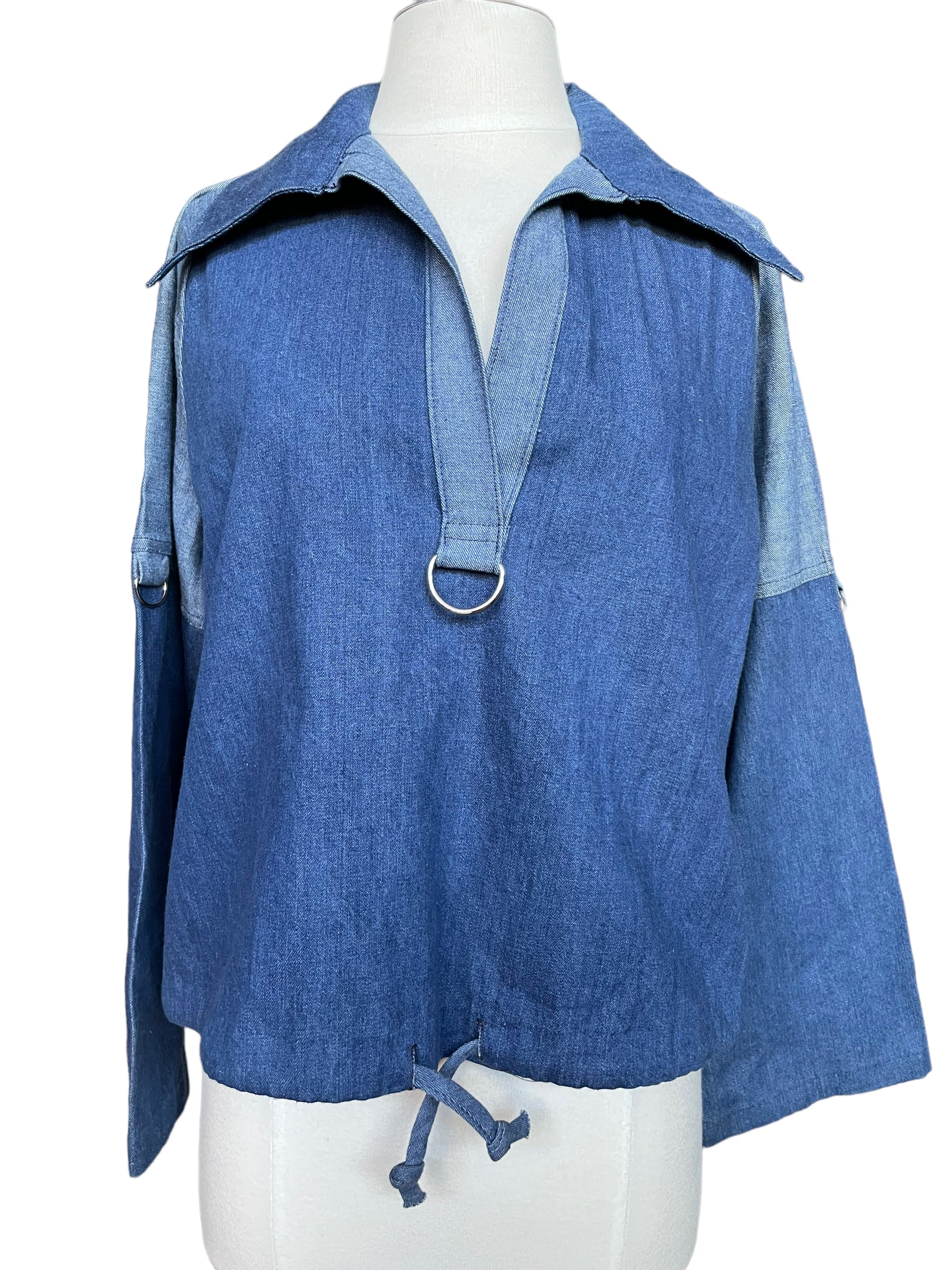 Full front view of Vintage 1970s Pacific Play Togs Denim Pull Over | Vintage Shirts & Tops | Barn Owl Vintage Seattle