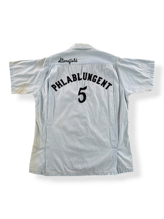 Back of Vintage Chambray-esque Bowling Shirt SZ S AS IS