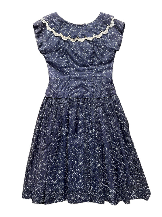 Full front view of Vintage 1940s Navy Blue Swiss Dot Dress |  Barn Owl Vintage Dresses | Seattle Vintage Ladies Clothing