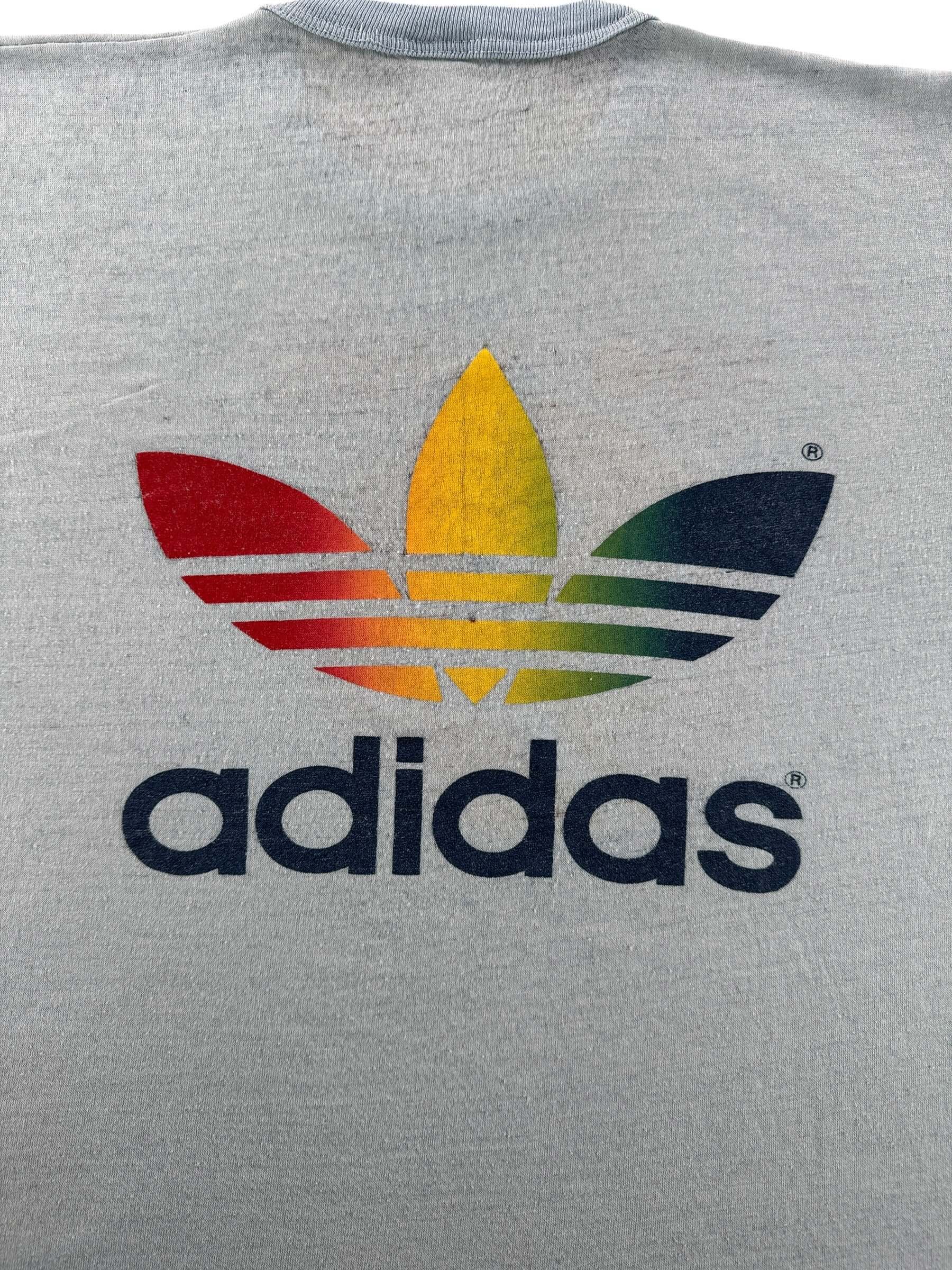 Back Graphic of Vintage 1980 Adidas Prefontaine Rainbow Trefoil Tee SZ S