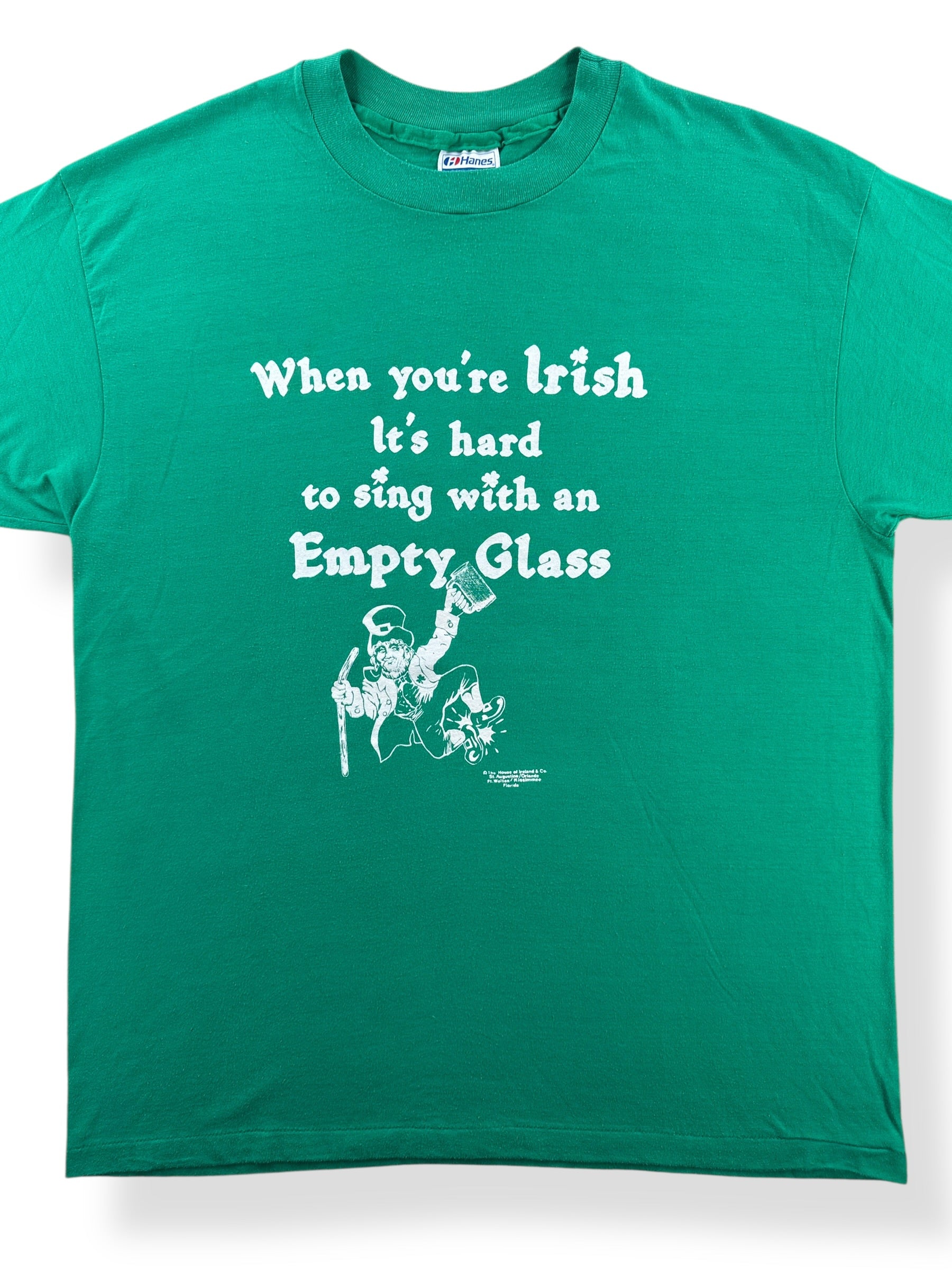 Front Close Up of Vintage 80s Irish Drinking Tee SZ XL (Fits L)