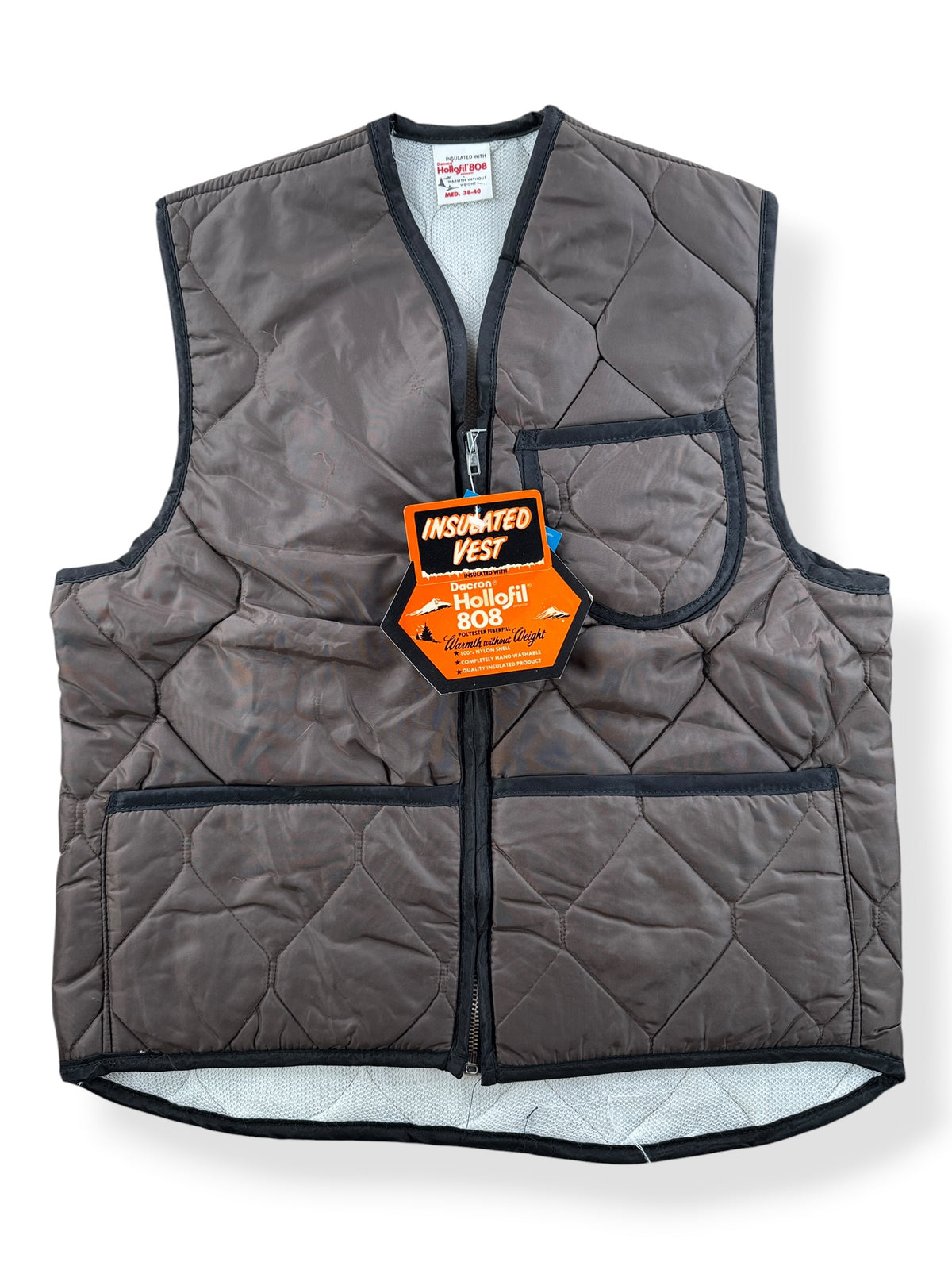 Front of Vintage NOS Brown Dacron Vest SZ M