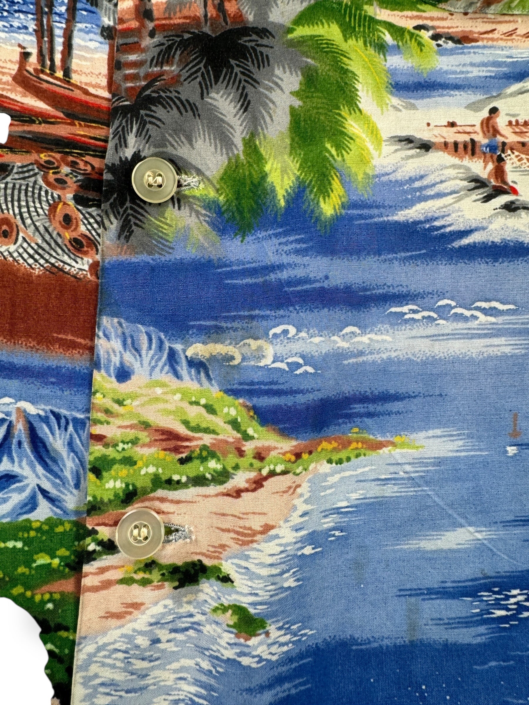 Stains on Vintage Penney's Beach Scene Aloha Shirt SZ M