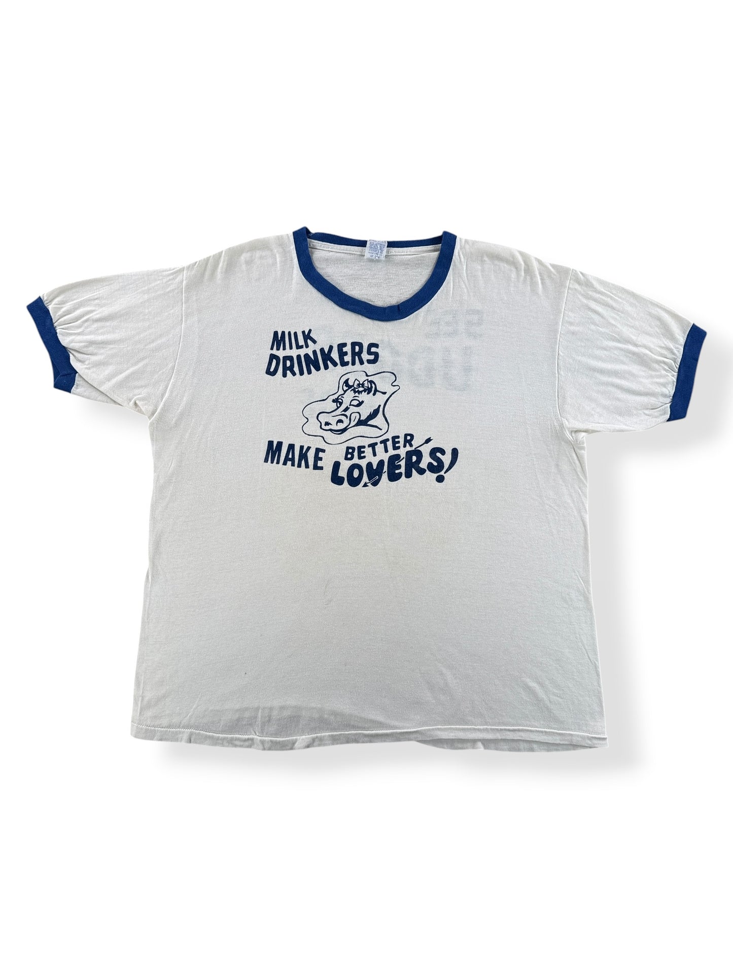 Front of Vintage Milk Drinkers Make Better Lovers Ringer Tee SZ XL