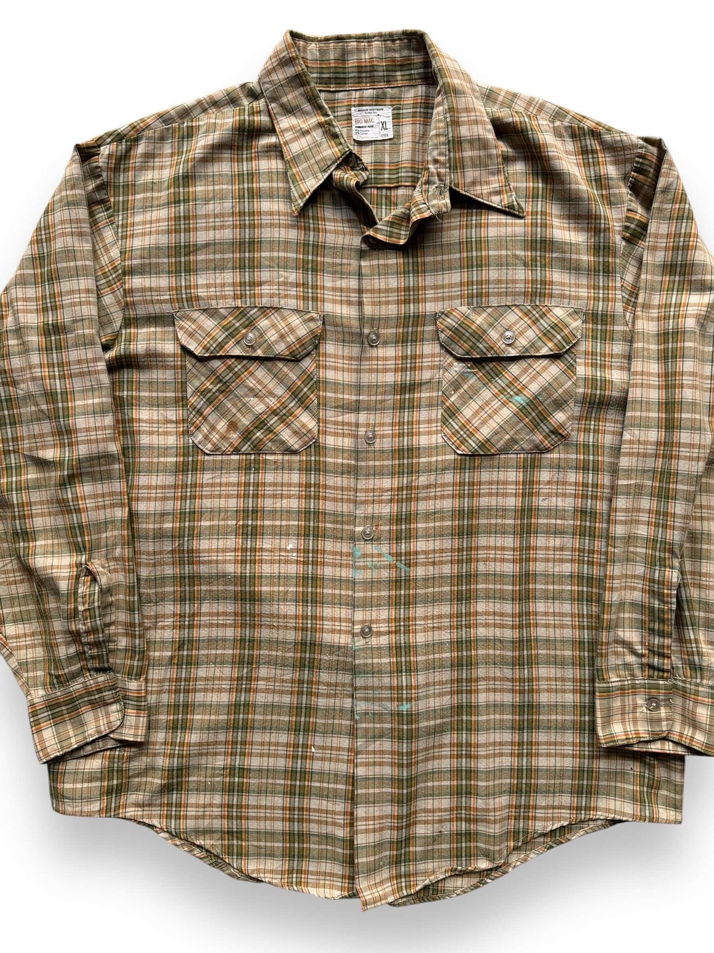 front close up of Vintage Big Mac Plaid Painter's Work Shirt SZ XL