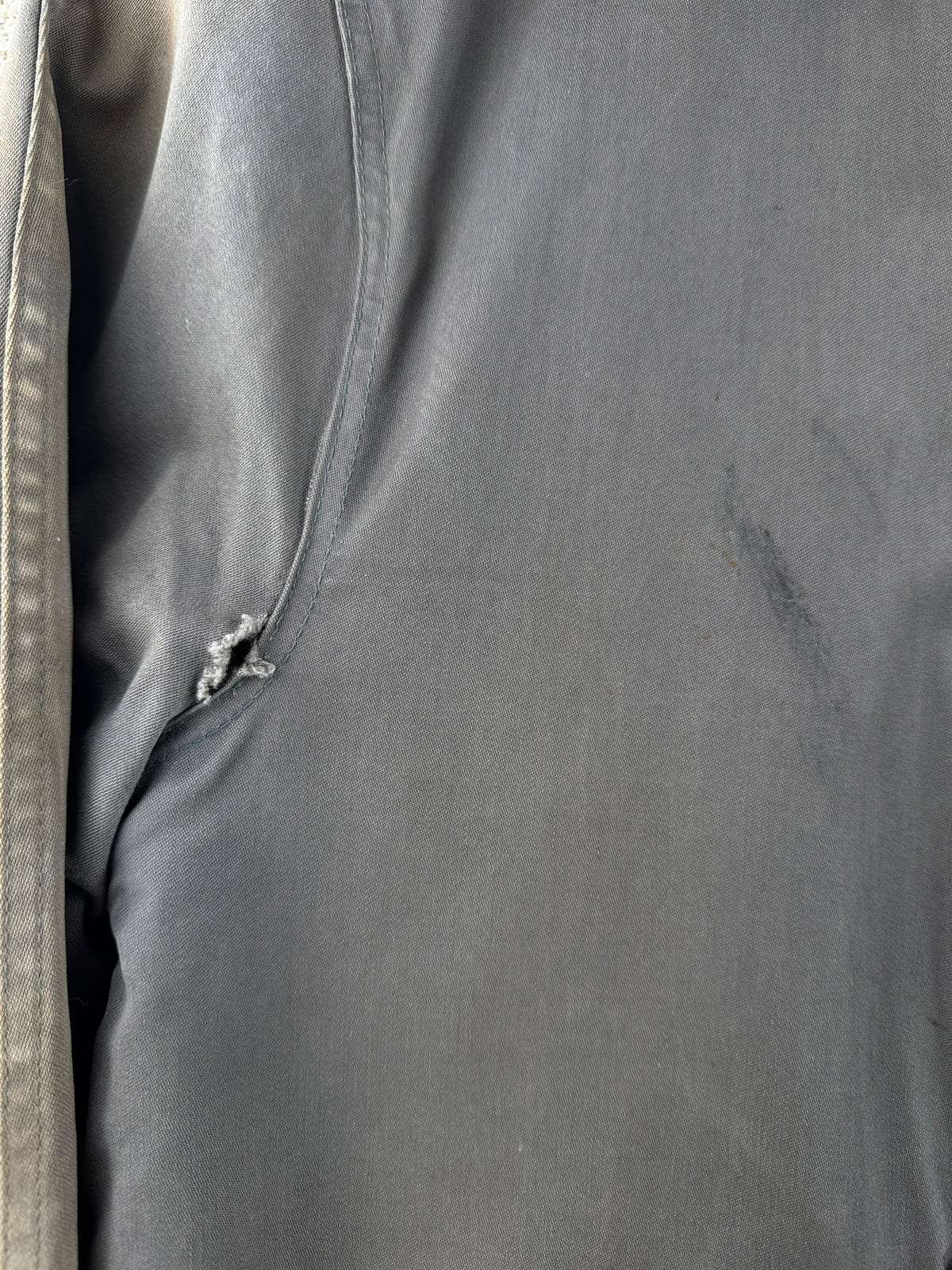 Small hole near armpit on Vintage 1940s Fireman's Coat SZ L