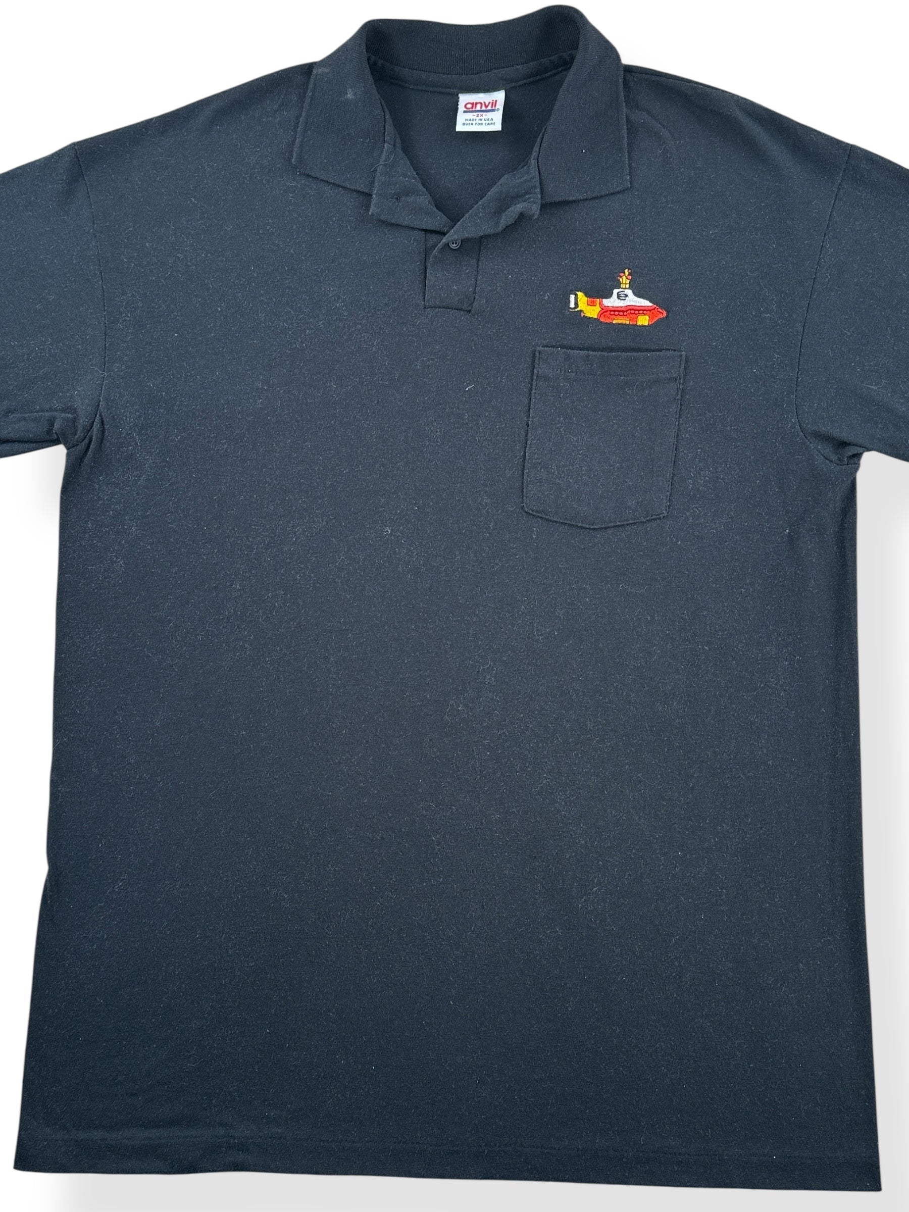 Front Close Up of Vintage Beatles Yellow Submarine Polo Shirt SZ XL