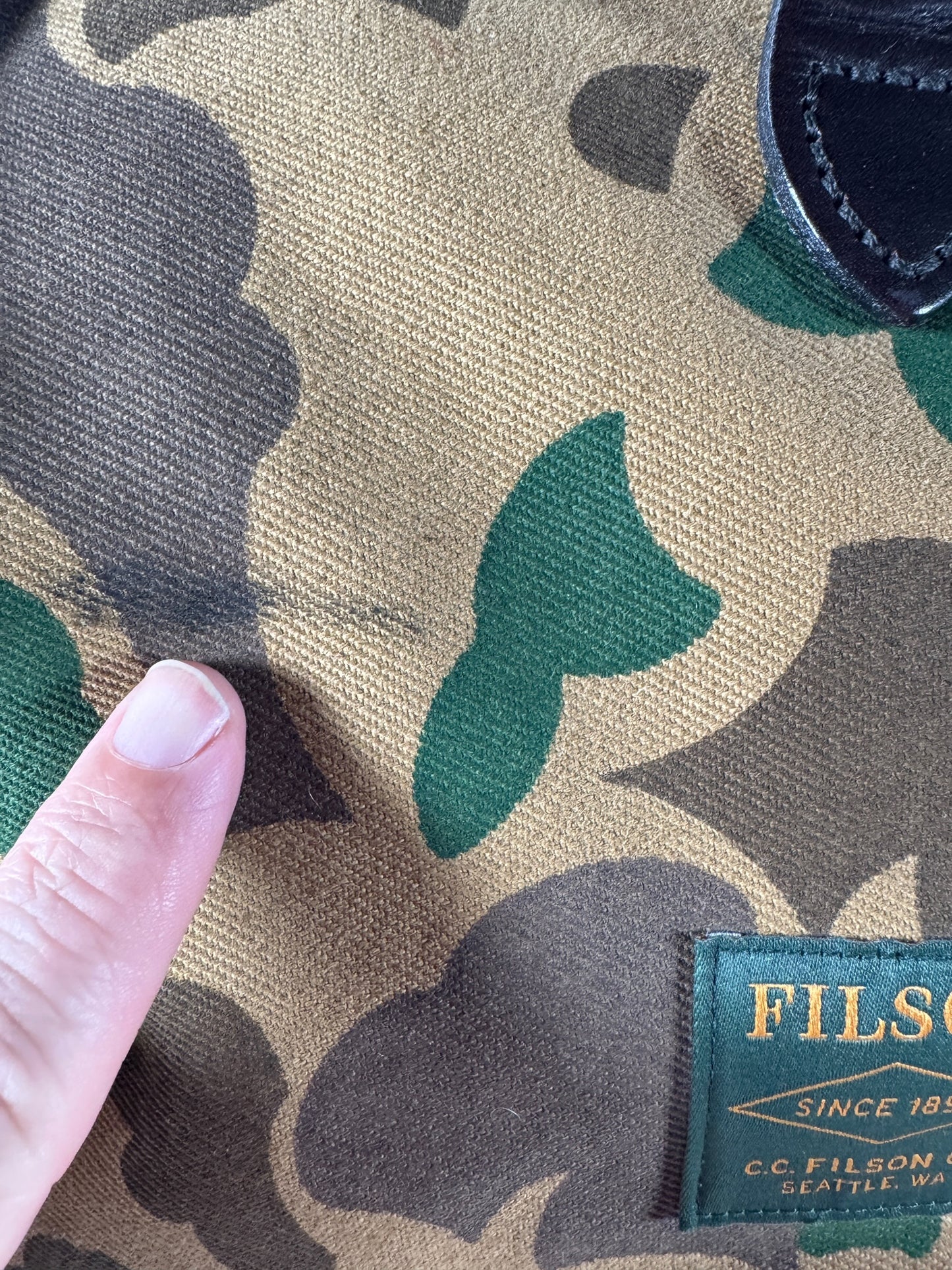 Small Scuff On Filson Limited Shrub Camo Travel Duffel