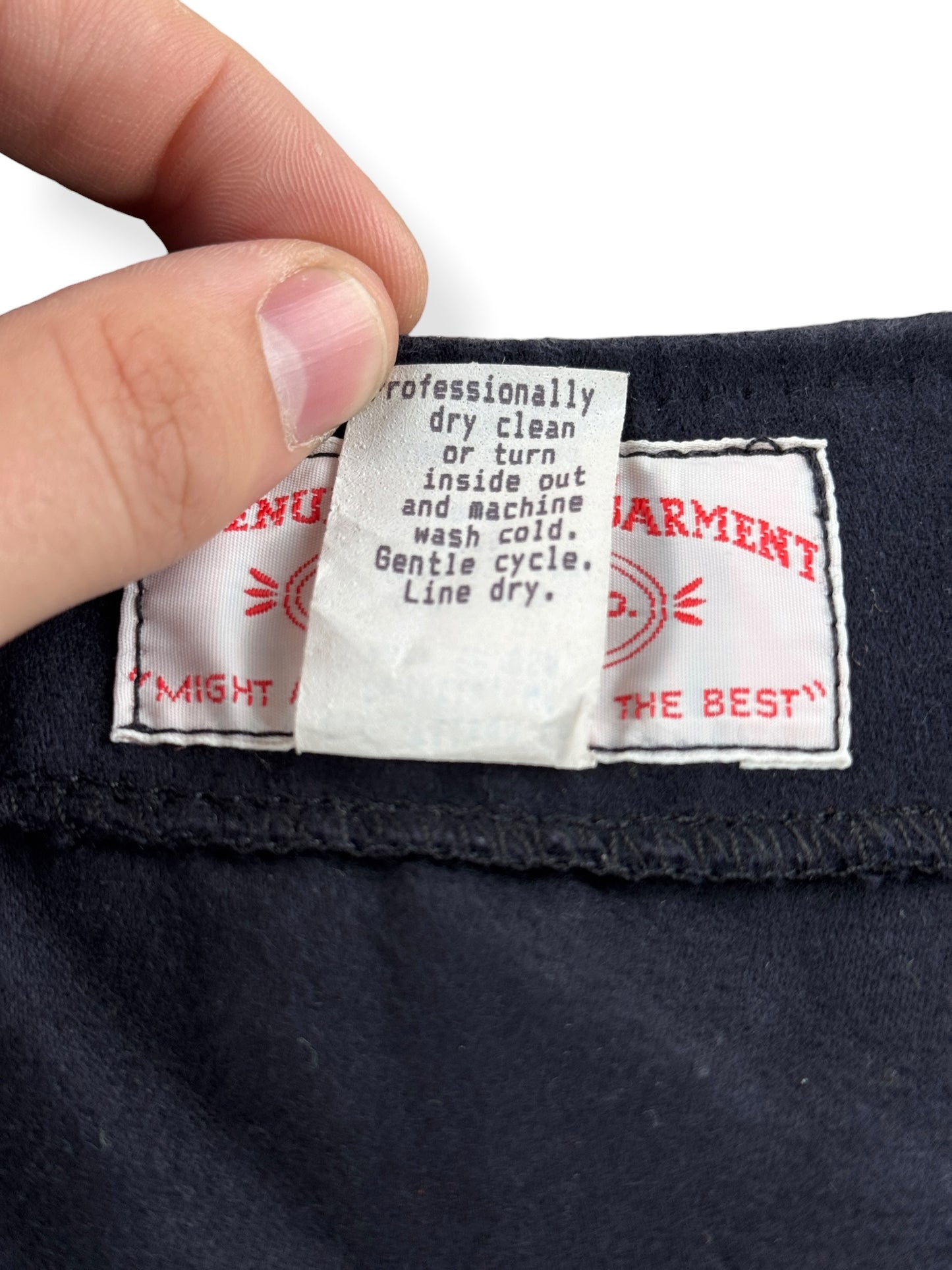Back of tag on Filson Navy Moleskin Vest SZ 44