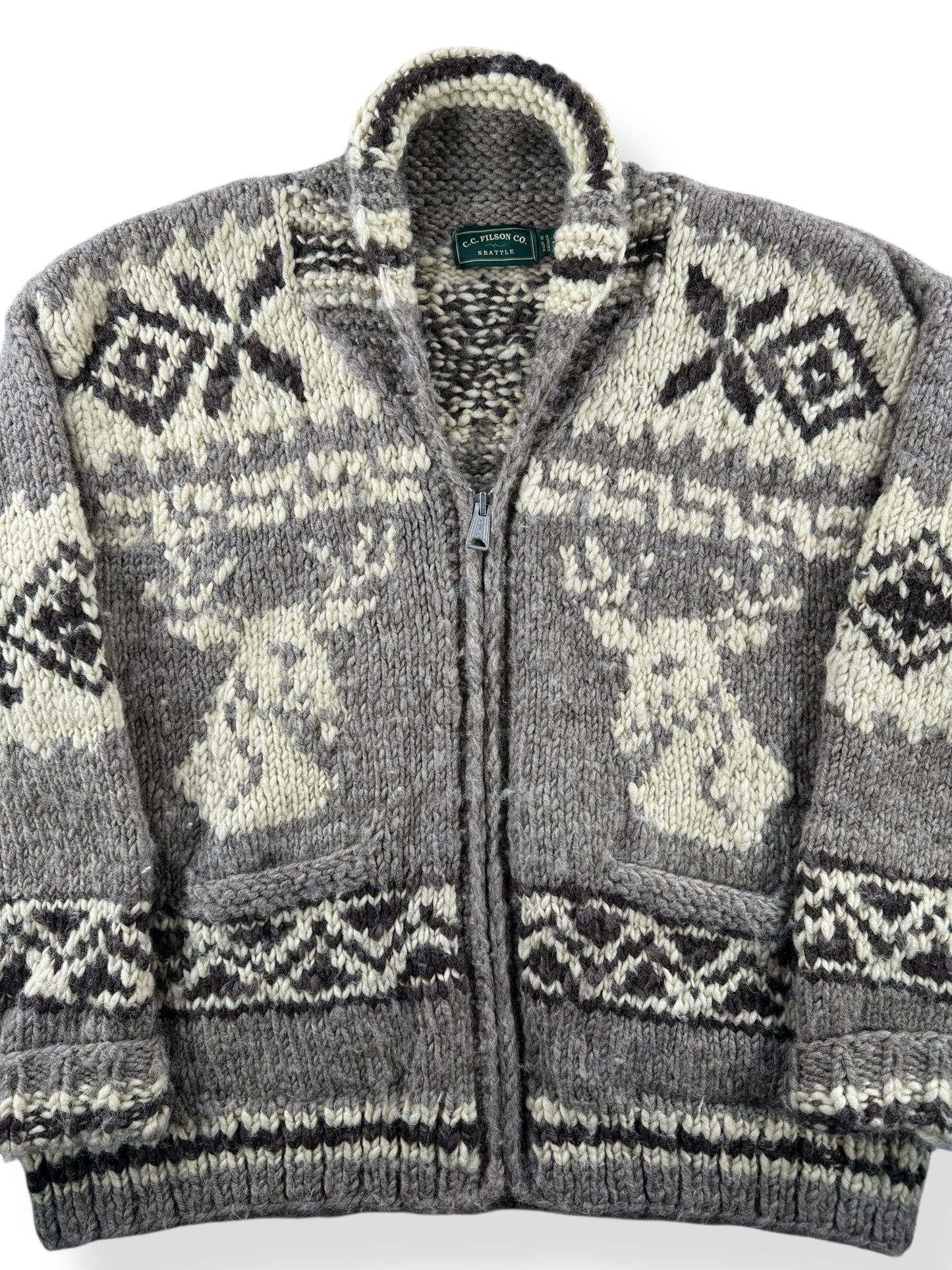 Front Close Up of Filson Green Label Cowichan Style Sweater SZ L