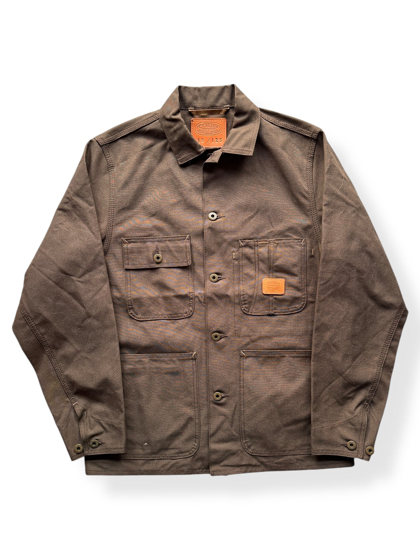 Front of Filson Brown Workshop Jacket SZ S