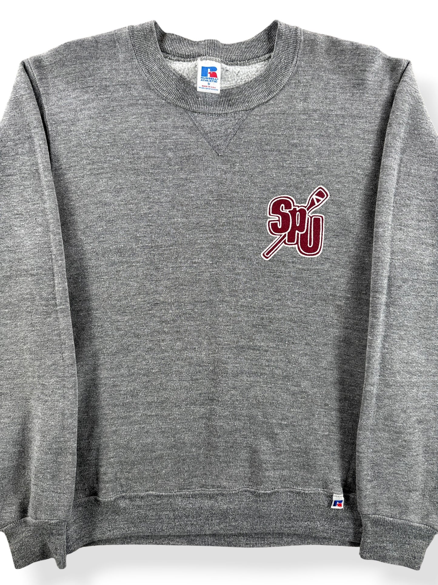 Front Close Up of Vintage SPU Rowing Crewneck SZ S