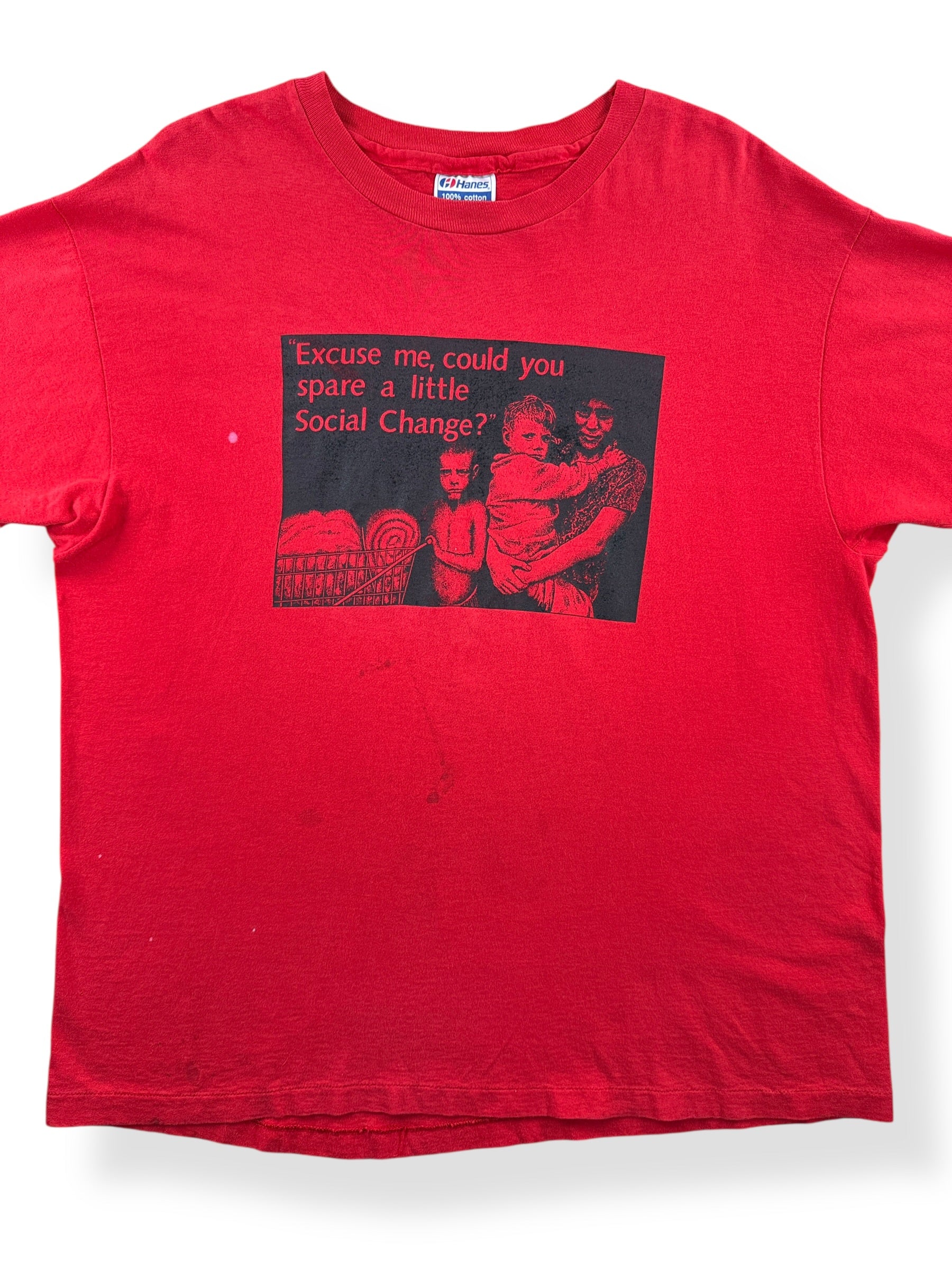 Front Close Up of Vintage Social Change Tee SZ XL (Fits L)