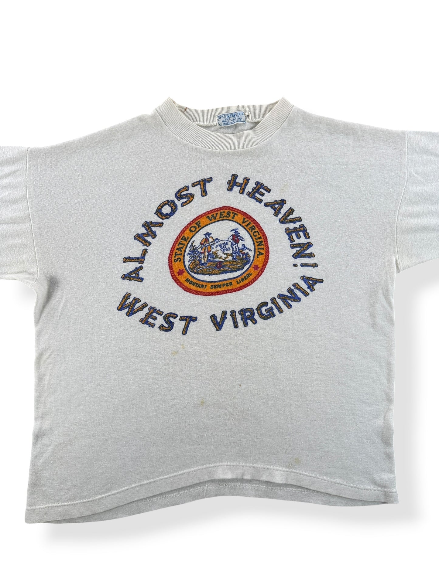 Front Close Up of Vintage 60s Almost Heaven Tee SZ L (Fits M)