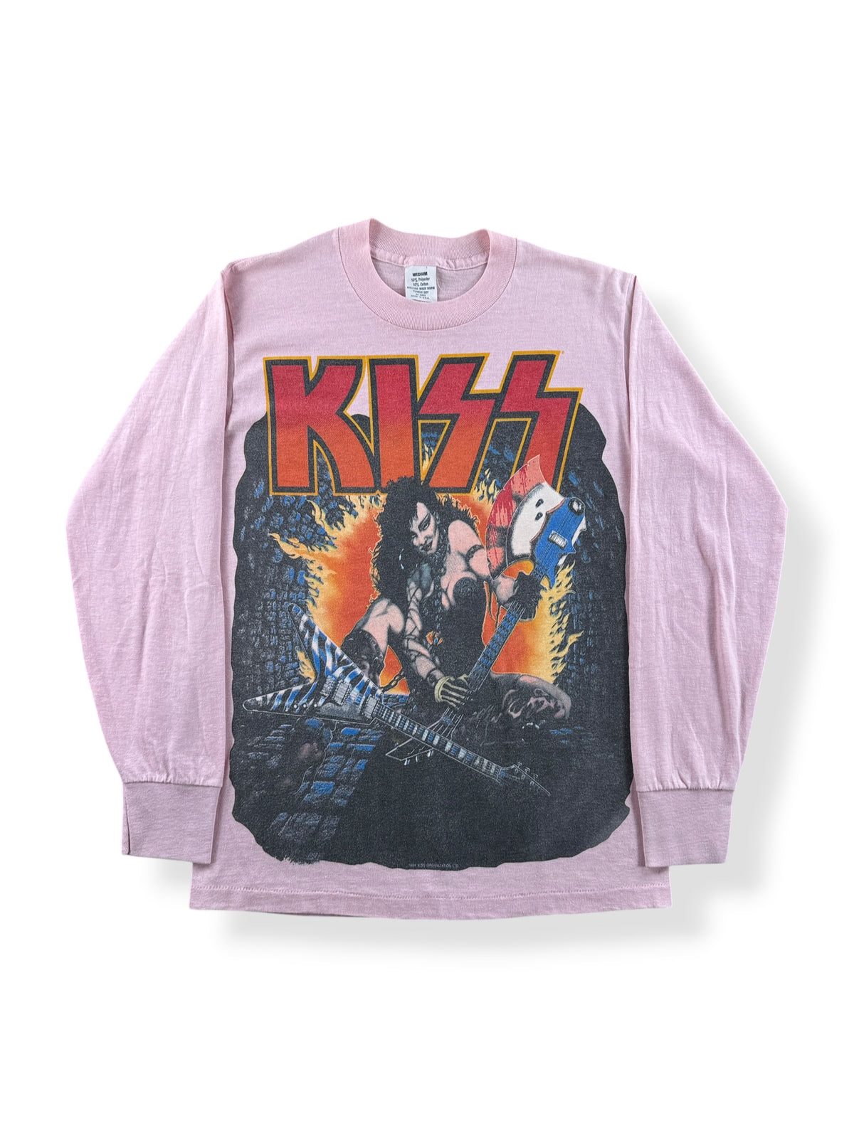 Front of Vintage 80s Kiss 'Slave Girl' Pink Longsleeve Baby Tee SZ S