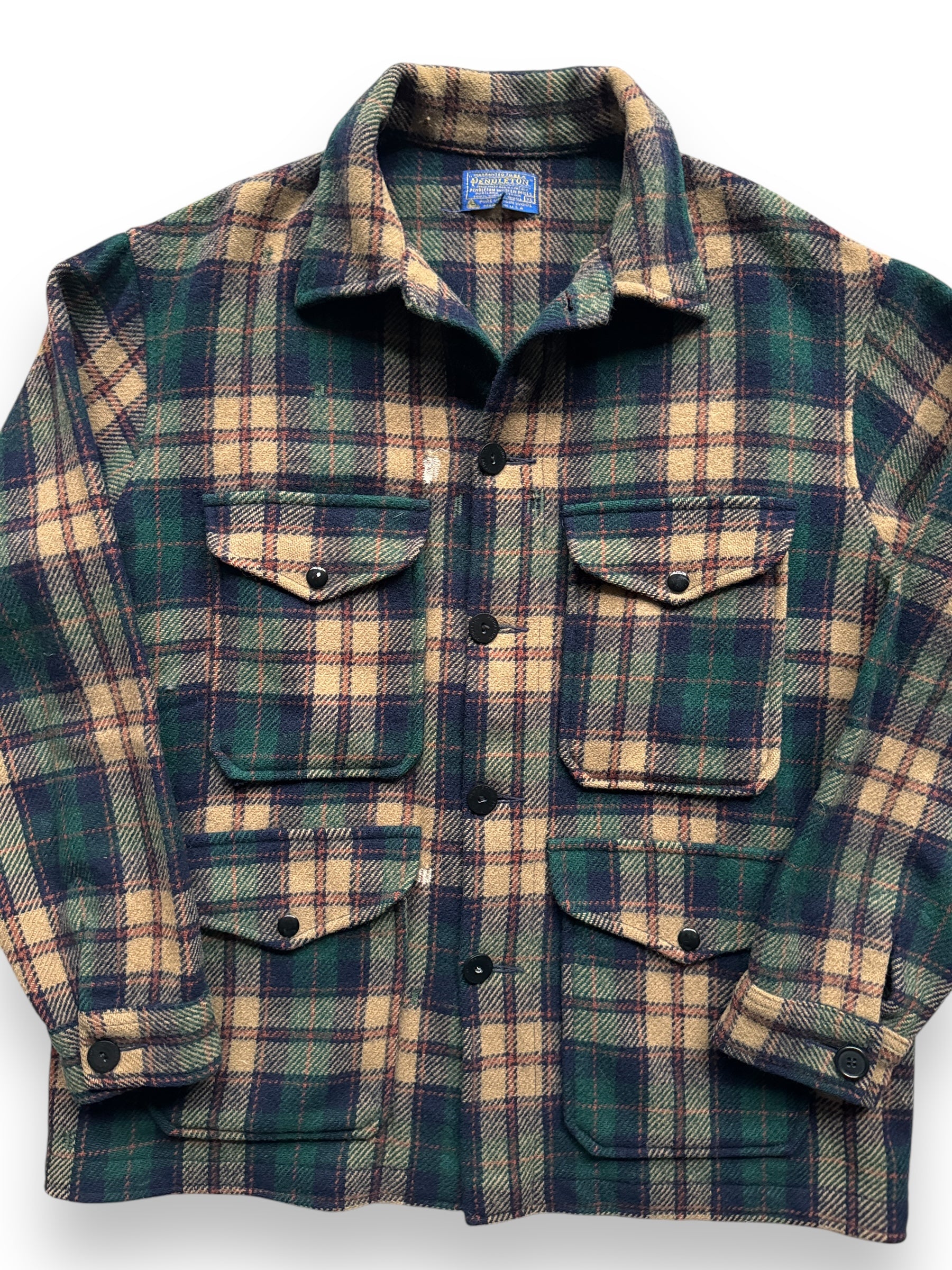 front close up of Vintage Repaired Pendleton Wool Cruiser SZ XL