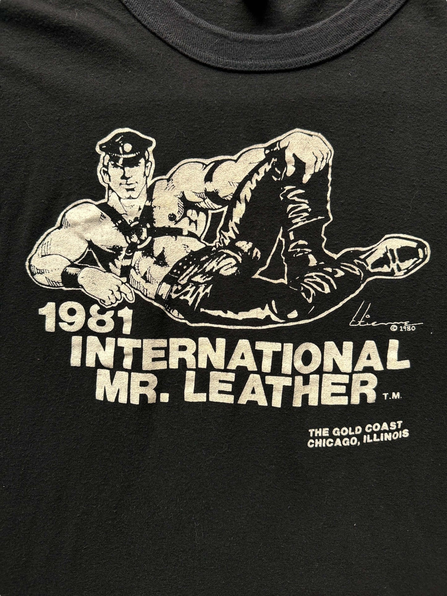 front graphic of Vintage 1981 International Mr. Leather Tee SZ M