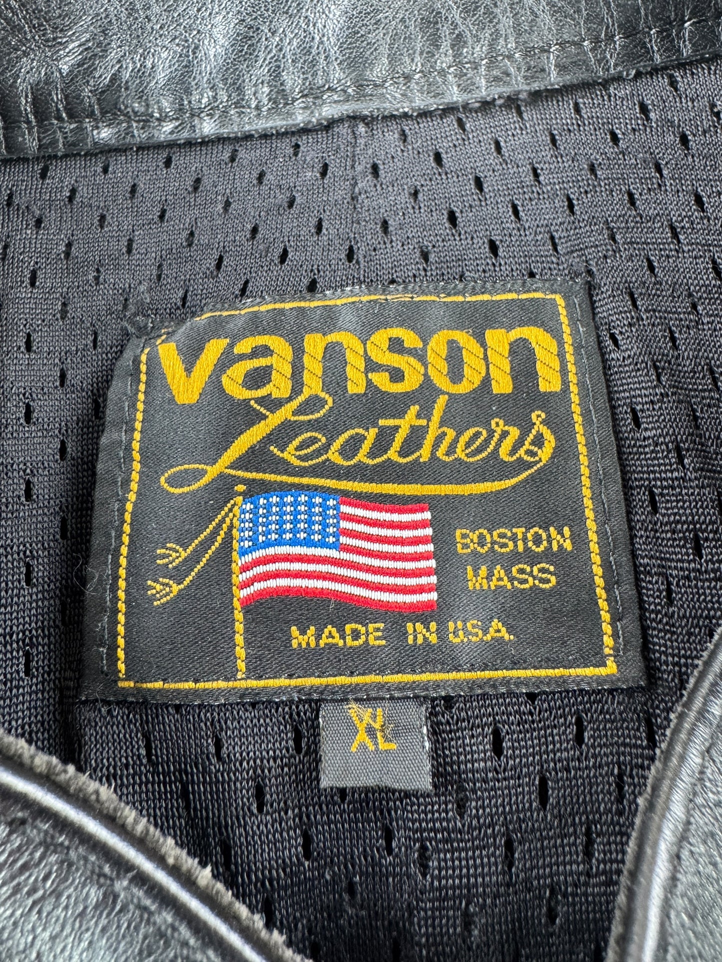Label on Vintage Vanson Perforated Leather Jacket SZ XL
