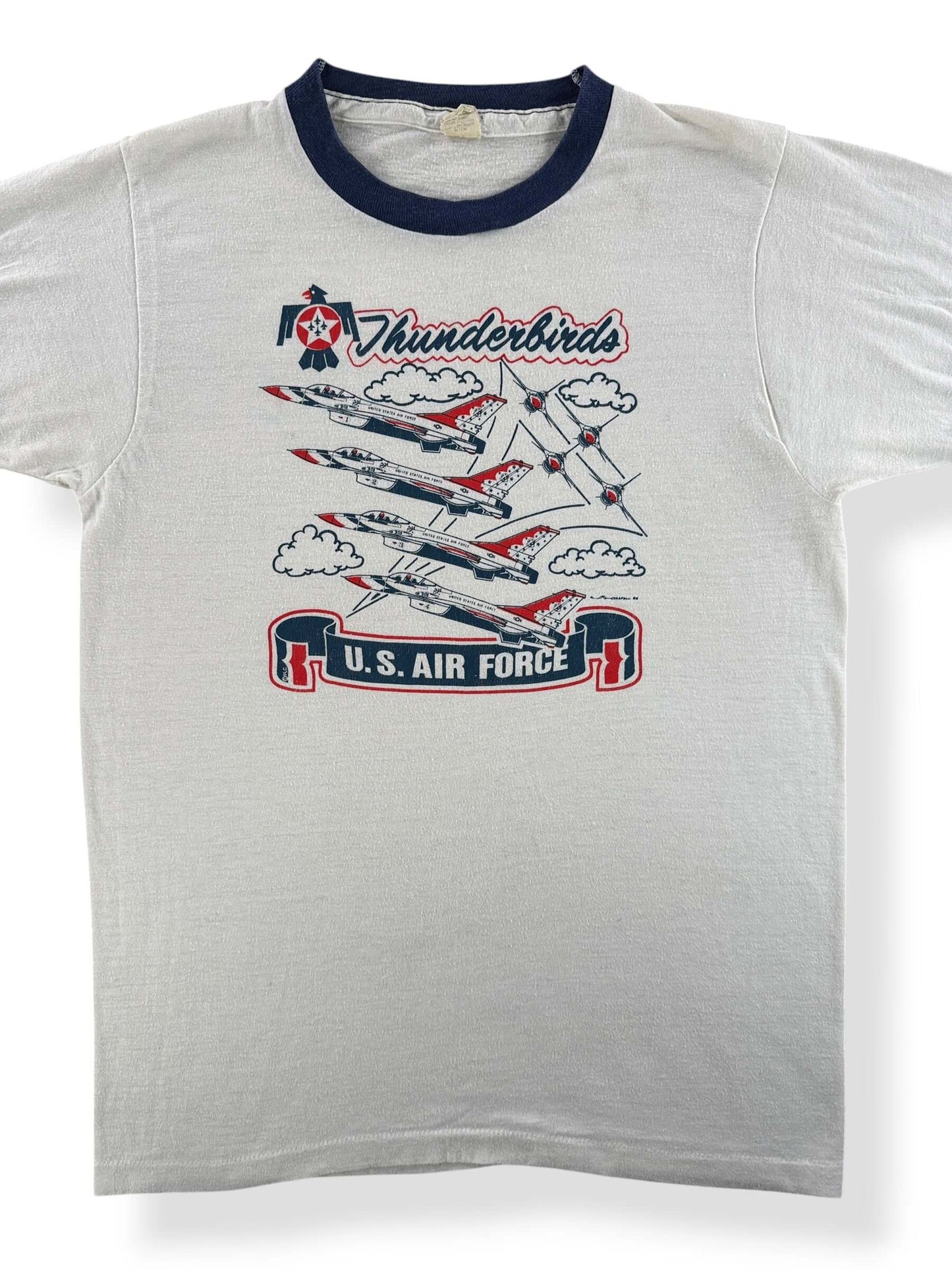 Front Close Up of Vintage Thunderbirds Air Force Ringer Tee SZ M (Fits S)
