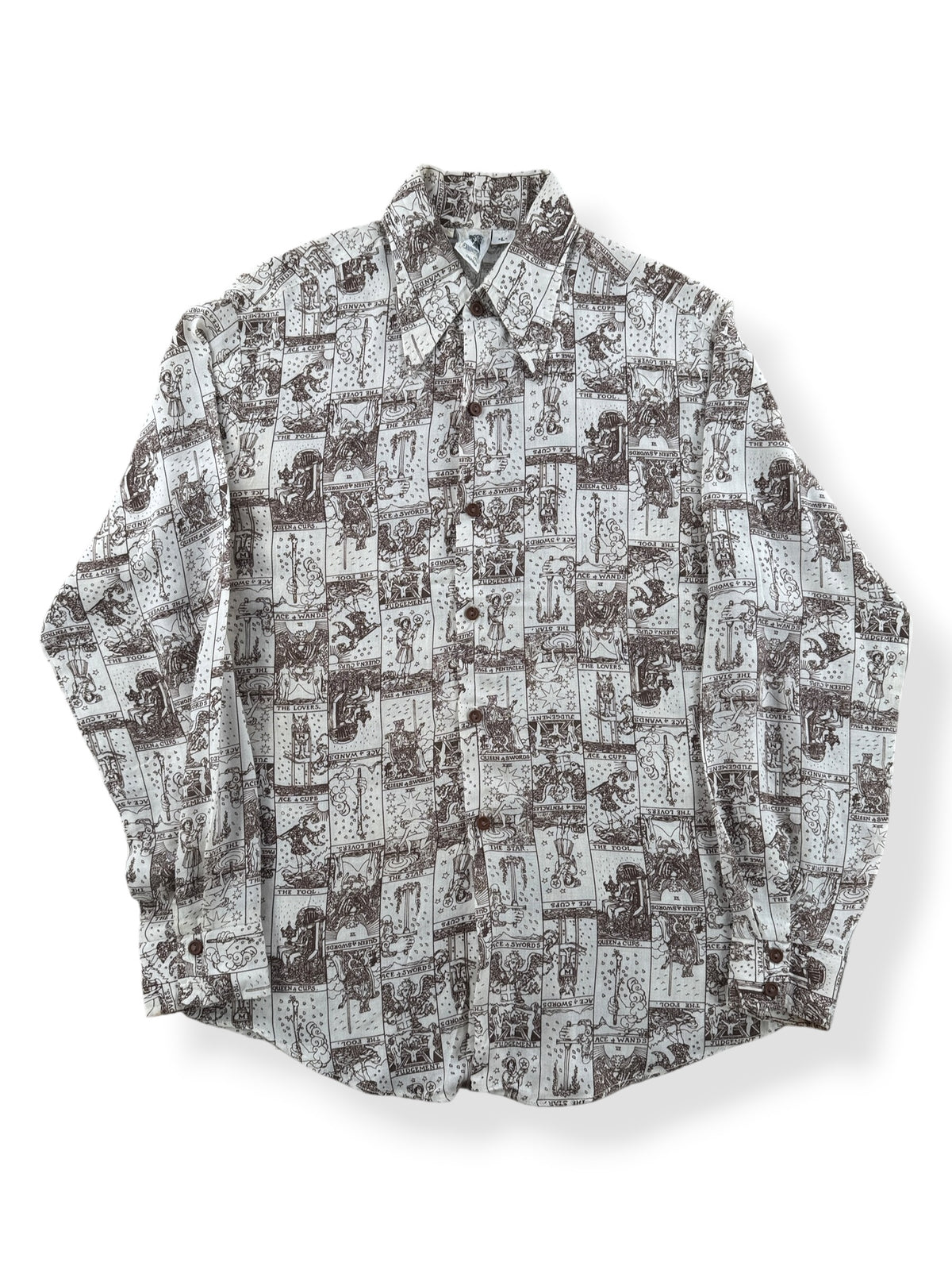 Front of Vintage Kennington Tarot Print Button Up Shirt SZ L (Fits M)