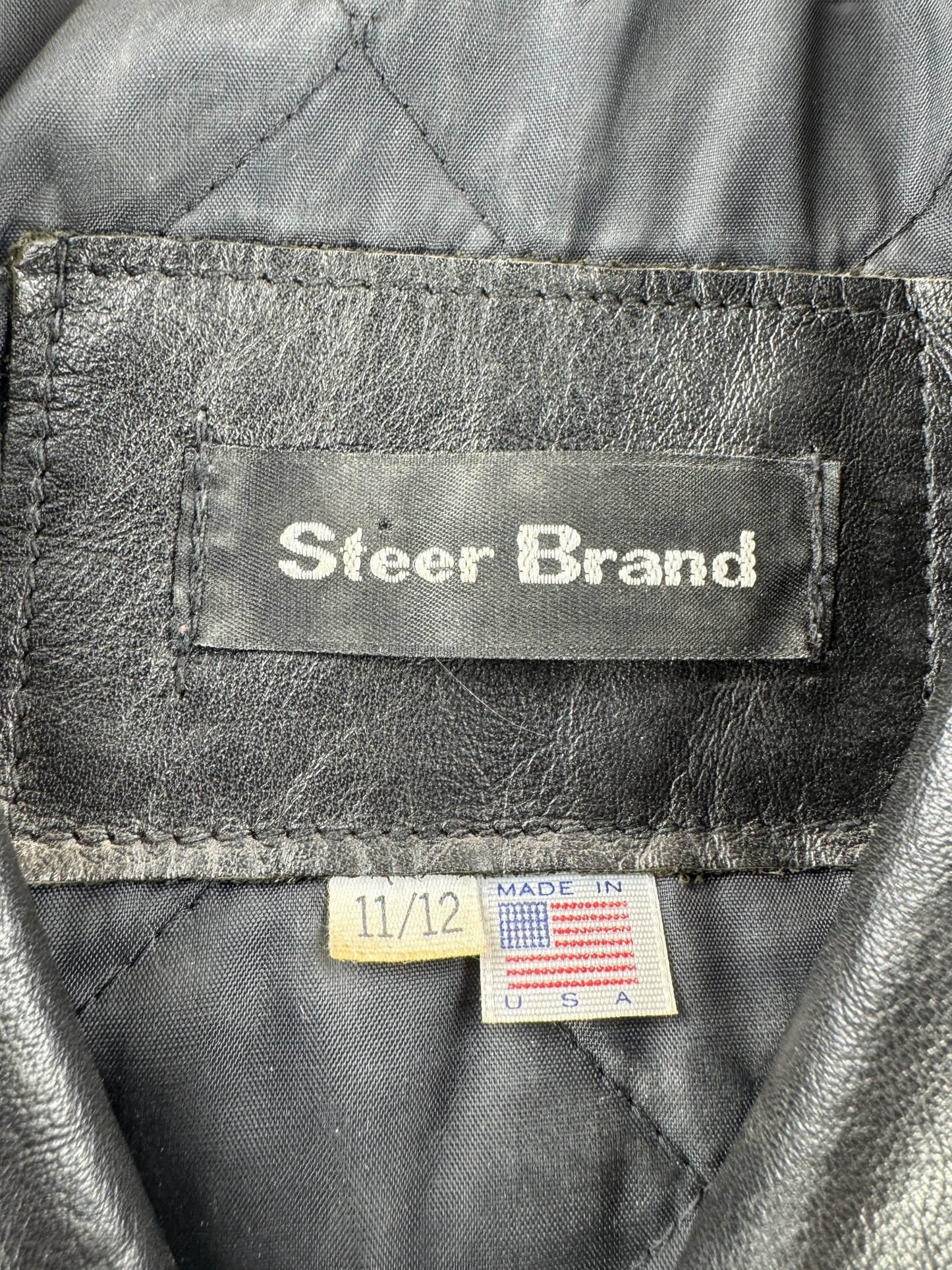 Tag on Vintage Steer Brand Fringe Leather Biker Jacket SZ 11/12