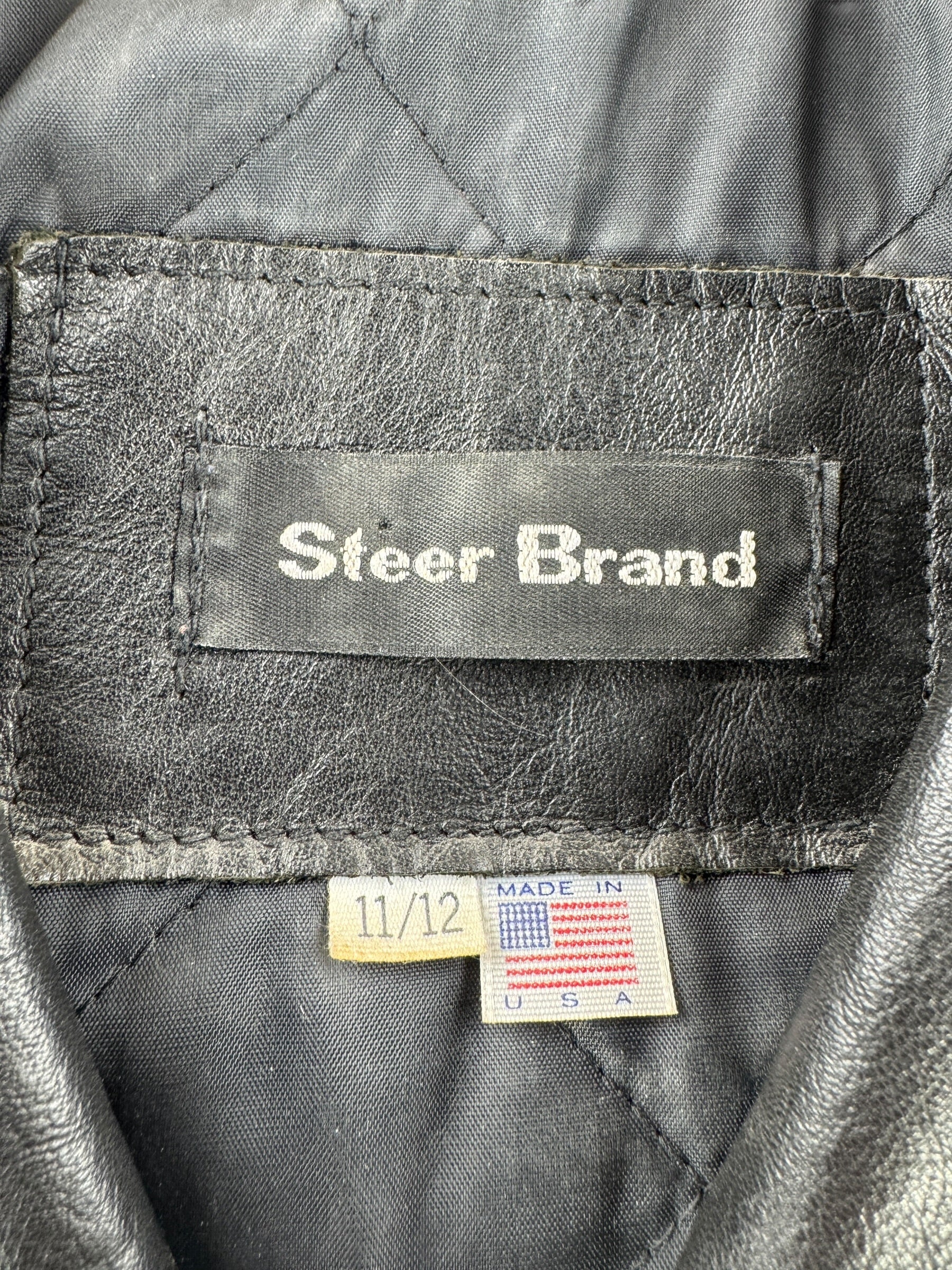 Tag on Vintage Steer Brand Fringe Leather Biker Jacket SZ 11/12