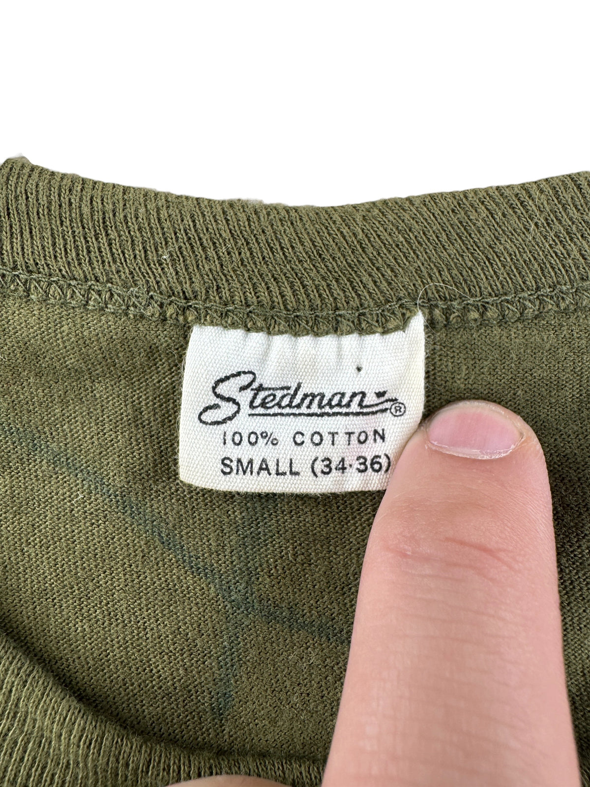Tag on Vintage 50s Stedman Blank Green Tee SZ S (Fits XS)