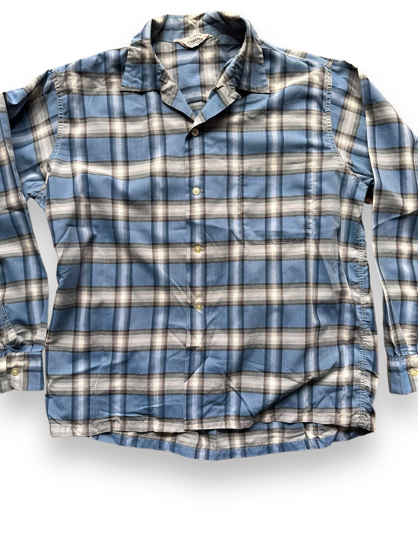 Front Detail on Vintage Penney's Compass Loop Collar Shirt SZ L | Vintage Rockabilly Shirt Seattle | Barn Owl Vintage Seattle