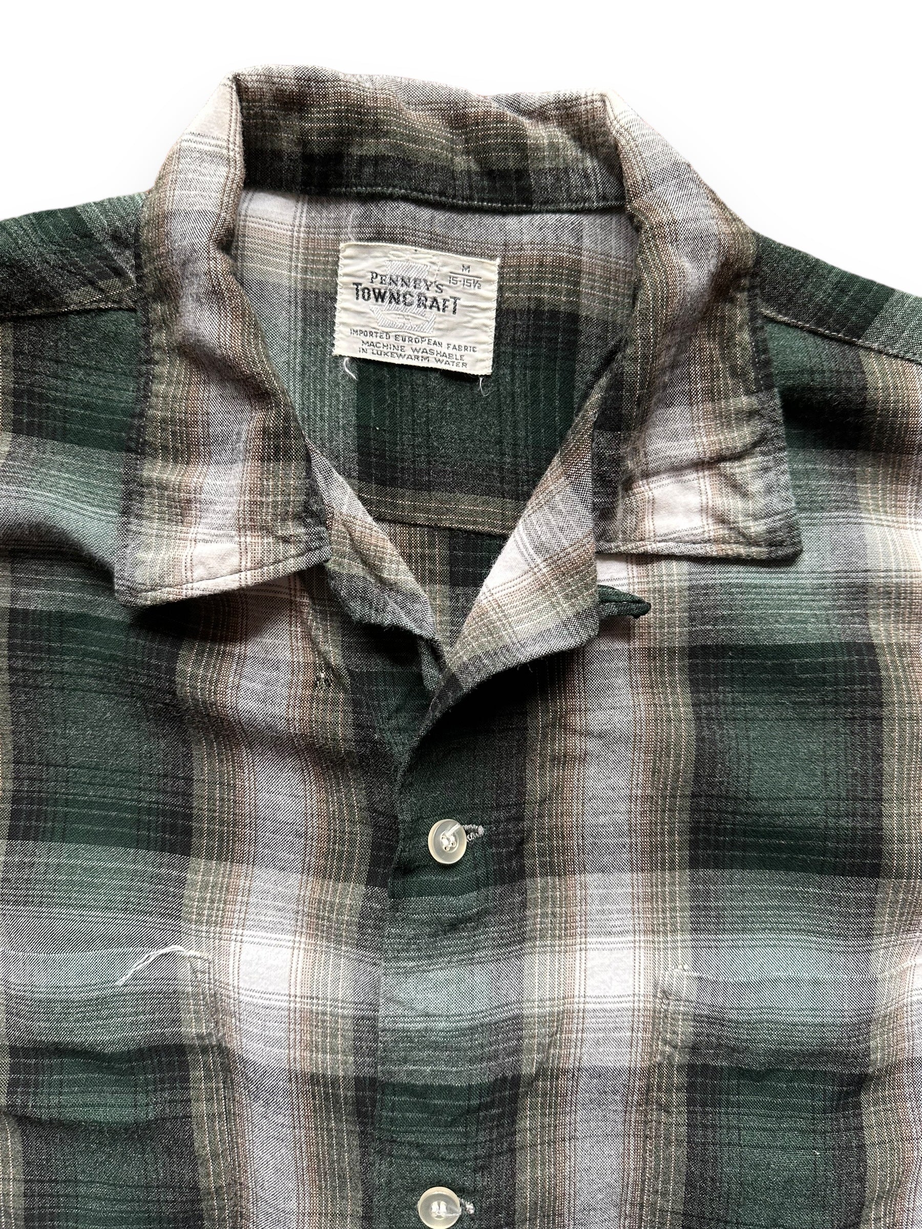 Tag View of Vintage Penney's Towncraft Shadow Plaid Shirt SZ M | Vintage Rockabilly Shirt Seattle | Barn Owl Vintage Seattle