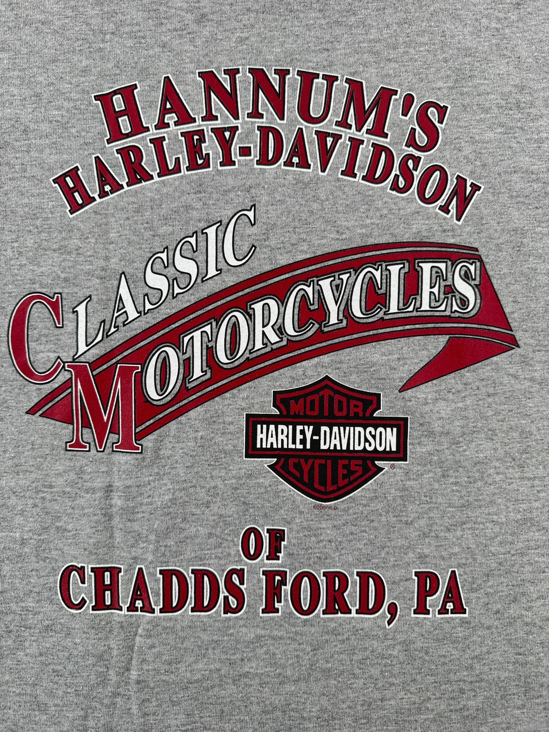 Back Graphic of Vintage Deadstock 2001 Harley Chaddsford PA LS Tee SZ XL