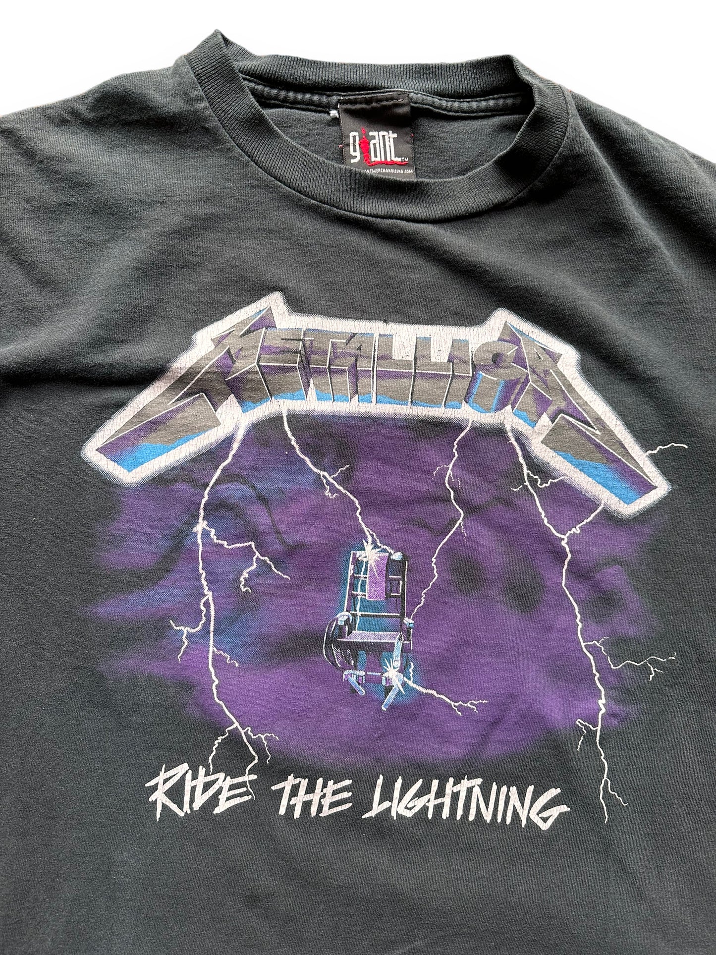 Front Graphic Detail on Vintage Metallica Ride The Lightning Shirt Size M | Vintage Metal Rock Tee | Barn Owl Vintage Seattle