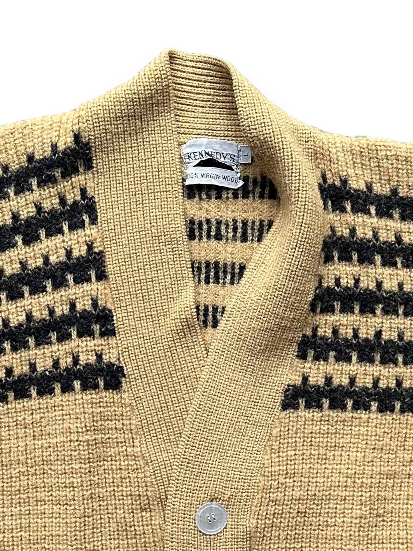 Tag View of Vintage Kennedys Wool Sweater SZ L | Vintage Cardigan Sweaters Seattle | Barn Owl Vintage Seattle