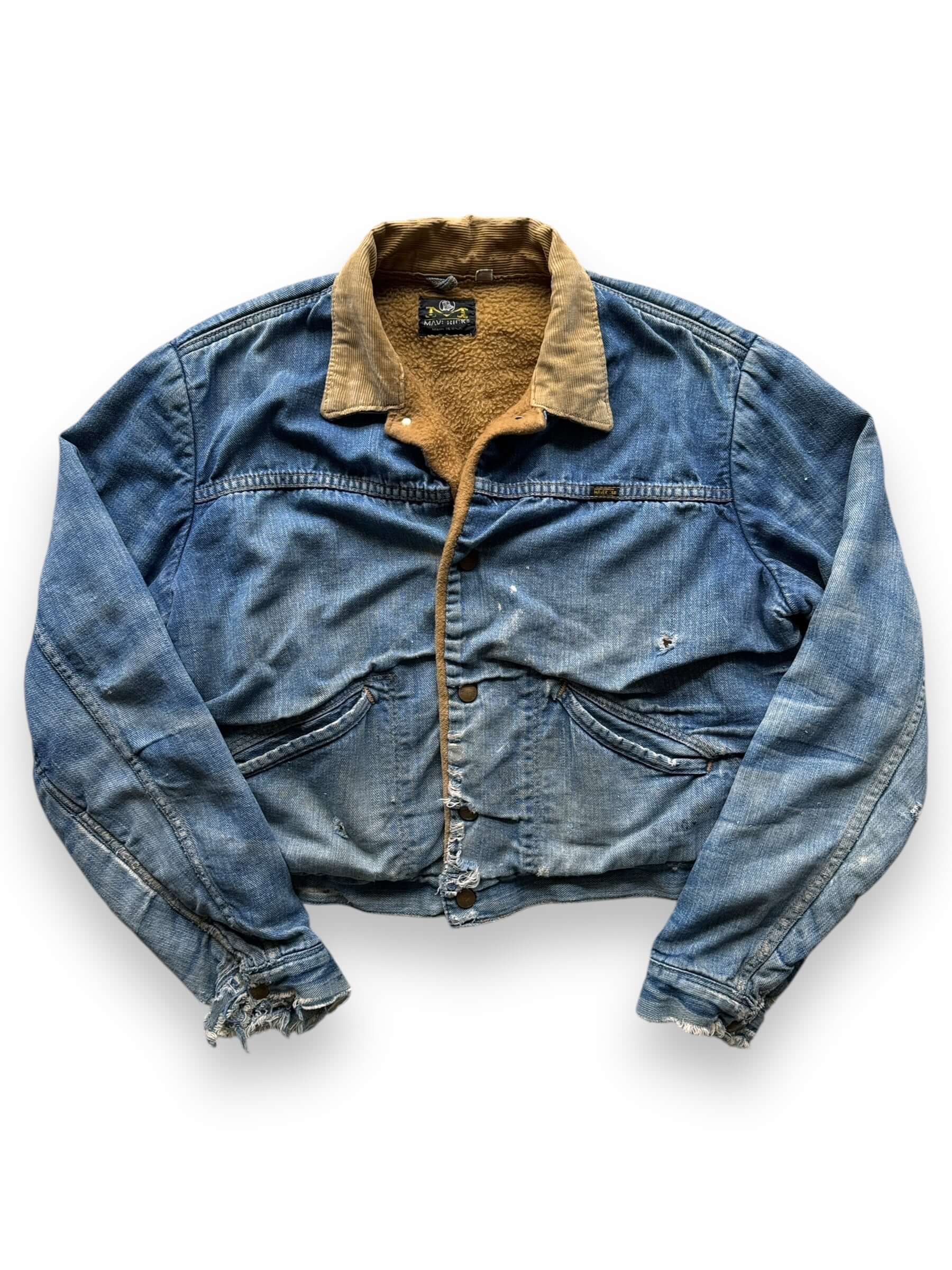 Front View of Vintage Cropped Maverick Lined Denim Jacket  SZ 44