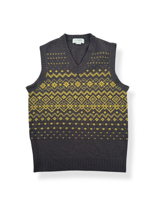 Front of Vintage J Crew Lambswool Brown and Yellow Vest SZ M