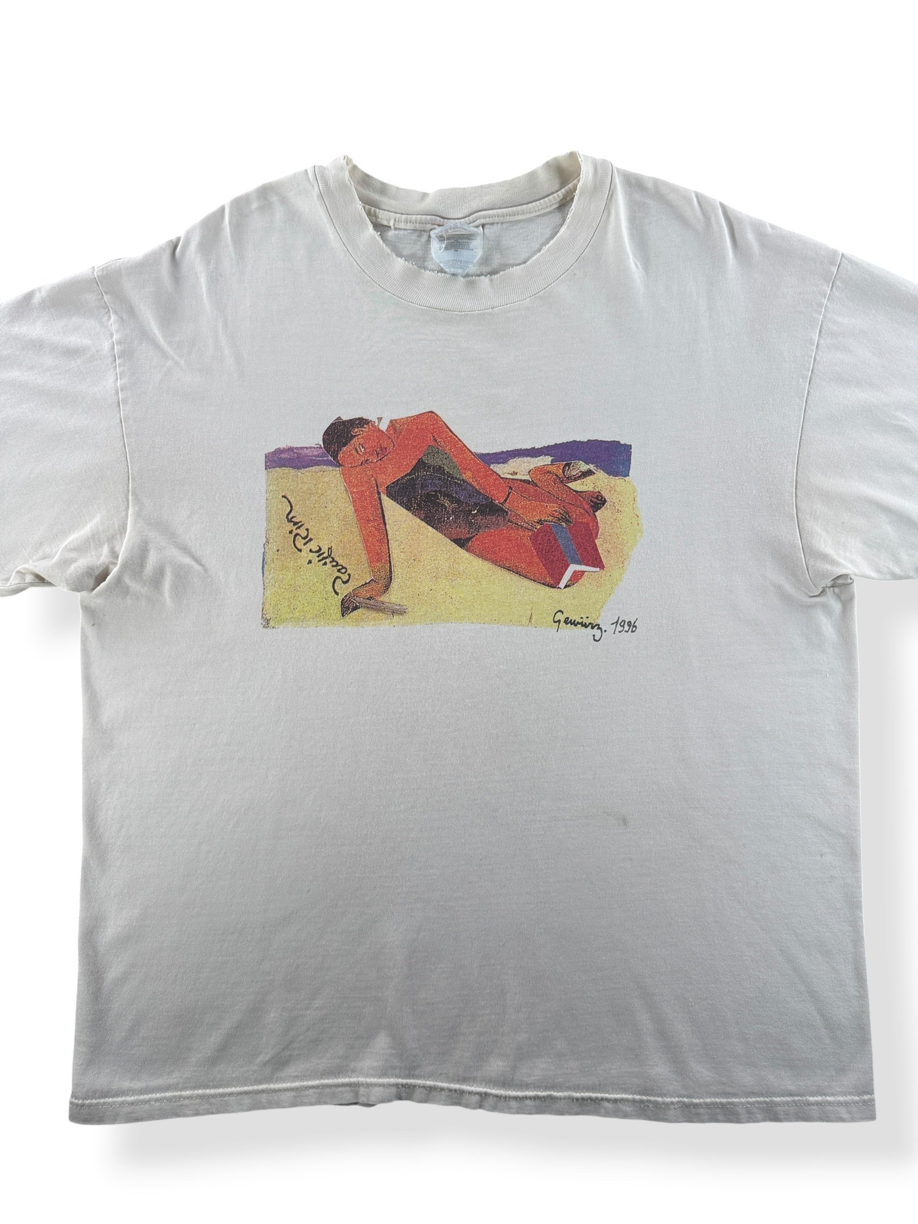 Front Close Up of Vintage Beach Scene Art Tee SZ XL