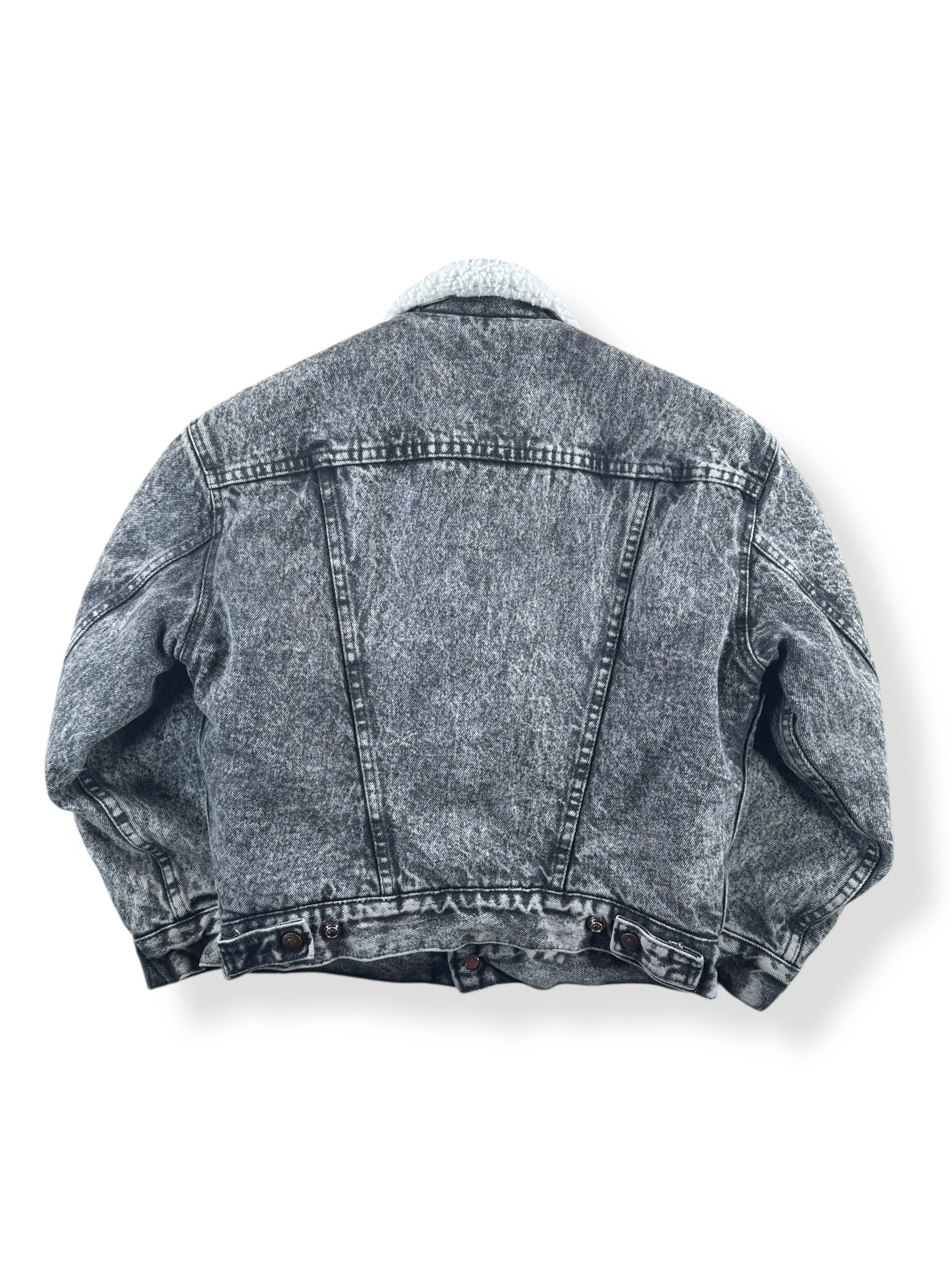 Back of Vintage Levis Grey Acid Wash Shearling Jacket SZ M (Fits S)