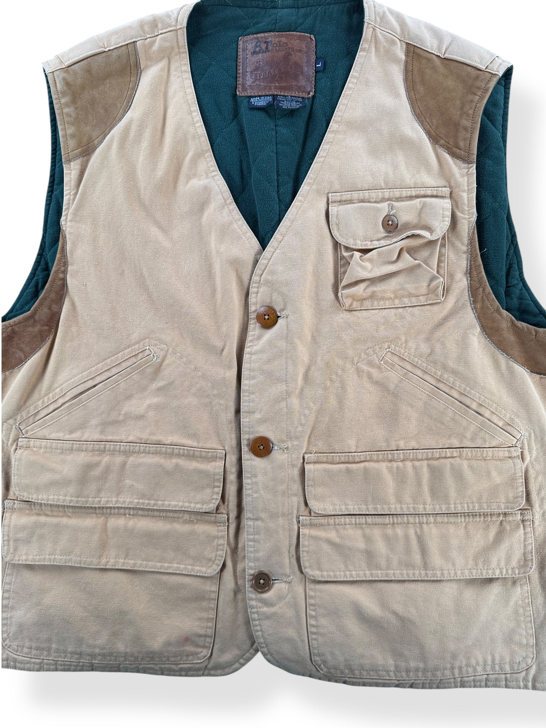 Front Close Up of Vintage Ralph Lauren Polo Sportsman Hunting Vest SZ L