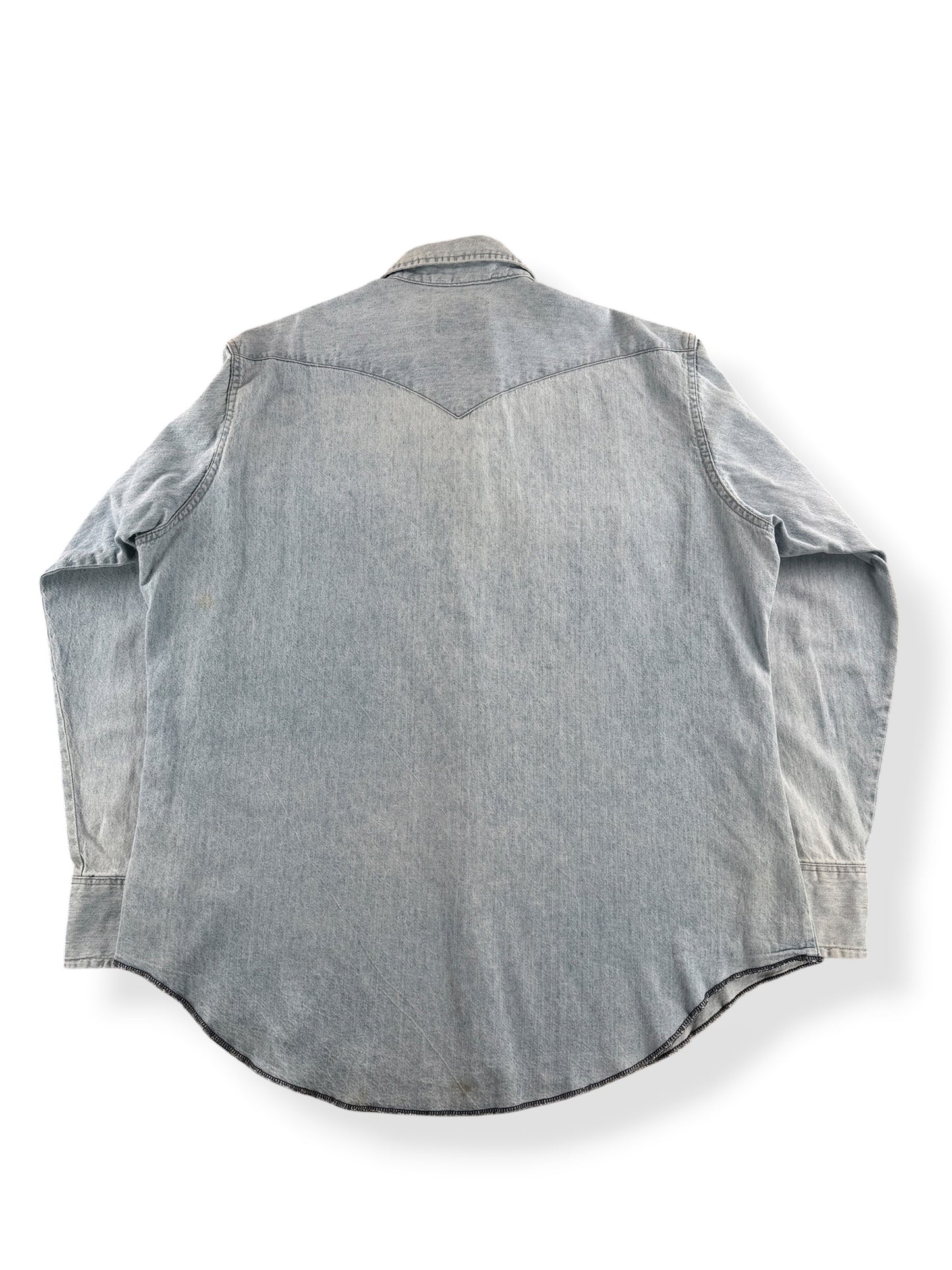 Back of Vintage Wrangler Light Wash Denim Pearlsnap SZ 18 (XL)