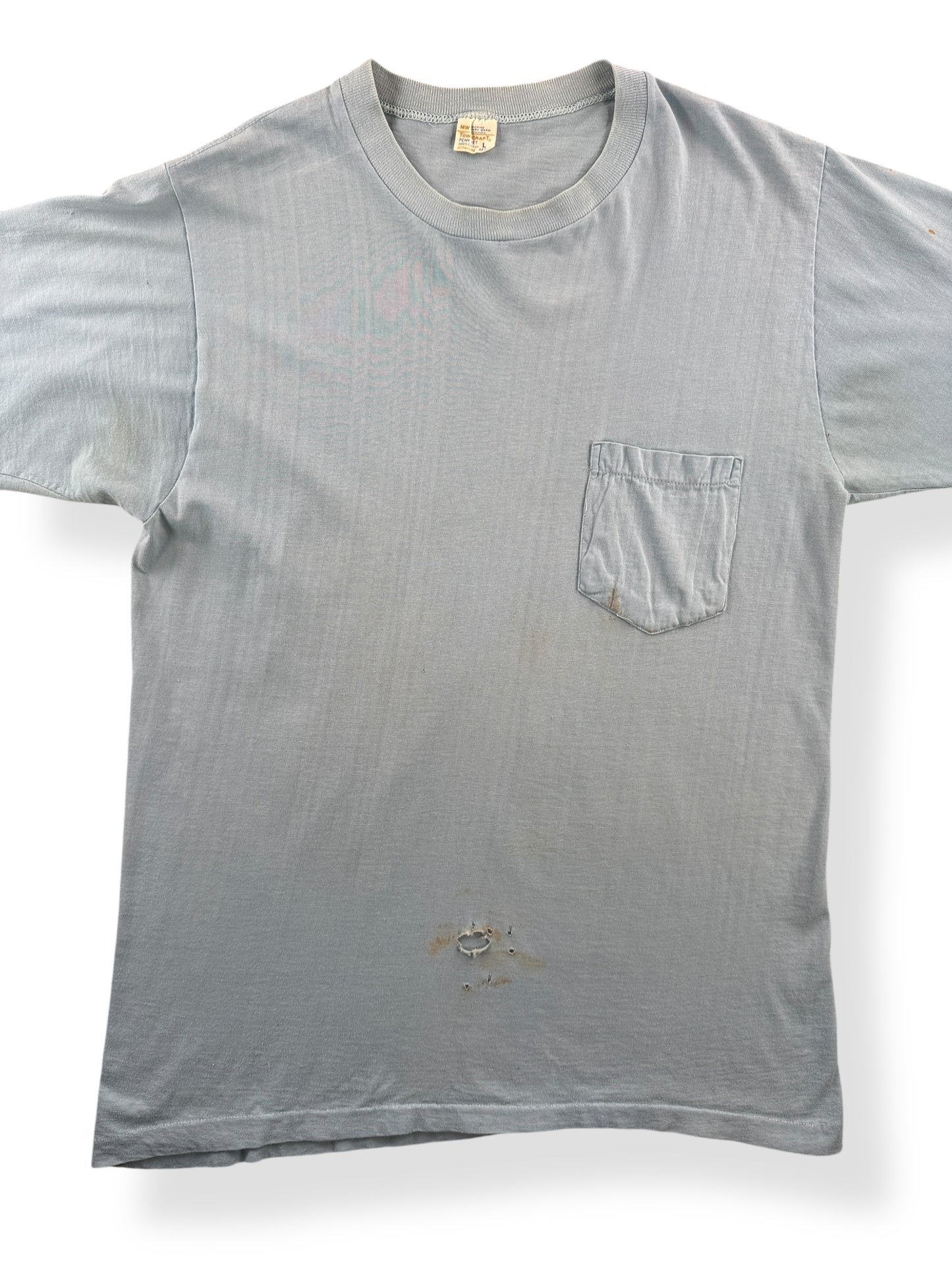 Front Close Up of Vintage Towncraft Robin's Egg Blue Pocket Tee SZ L (Fits M)