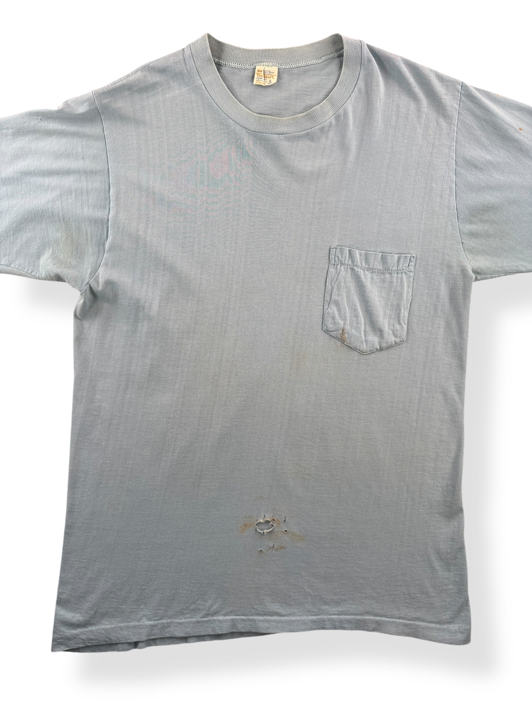 Front Close Up of Vintage Towncraft Robin's Egg Blue Pocket Tee SZ L (Fits M)